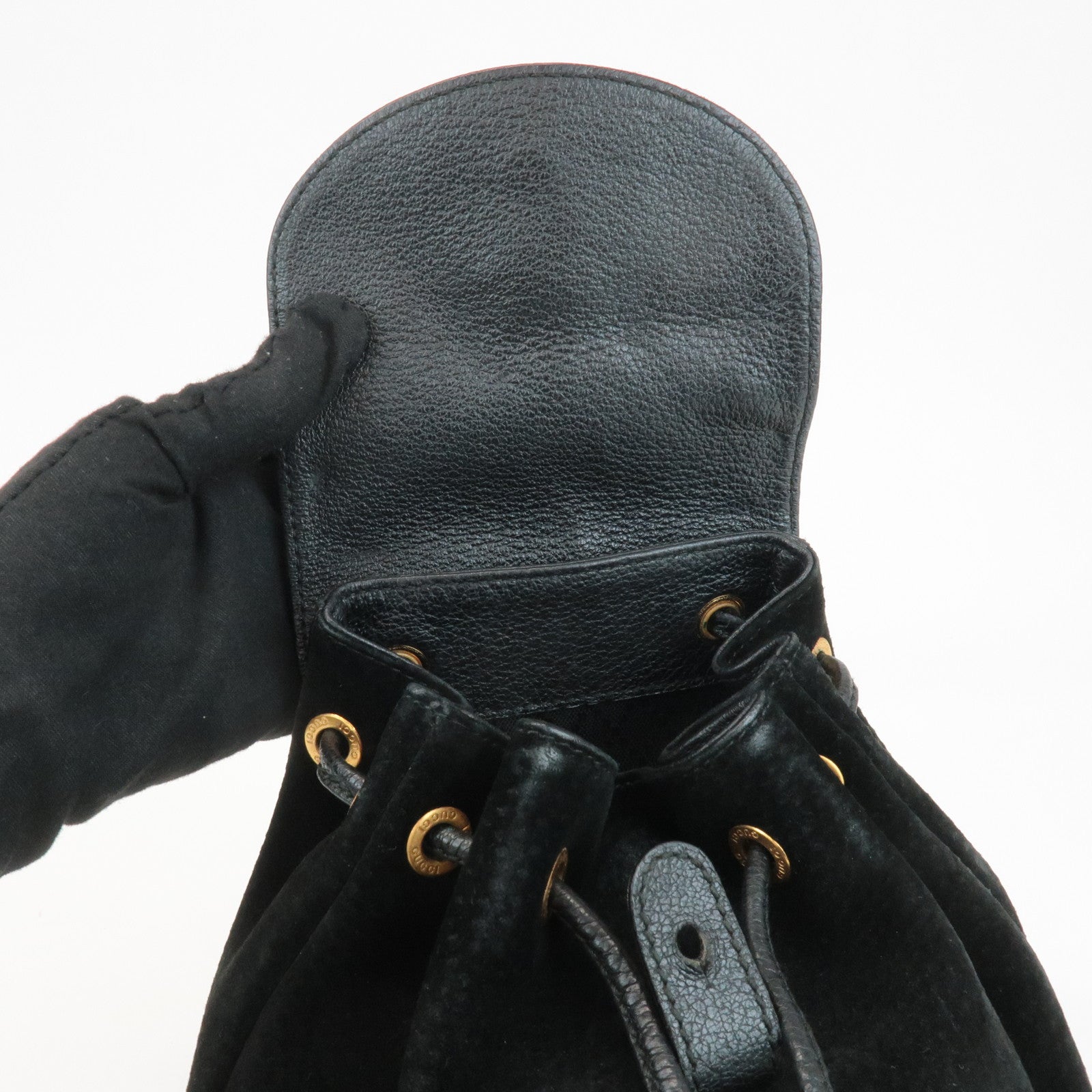 GUCCI Bamboo Suede Leather Mini Back Pack Black 003.1956.0030 Used