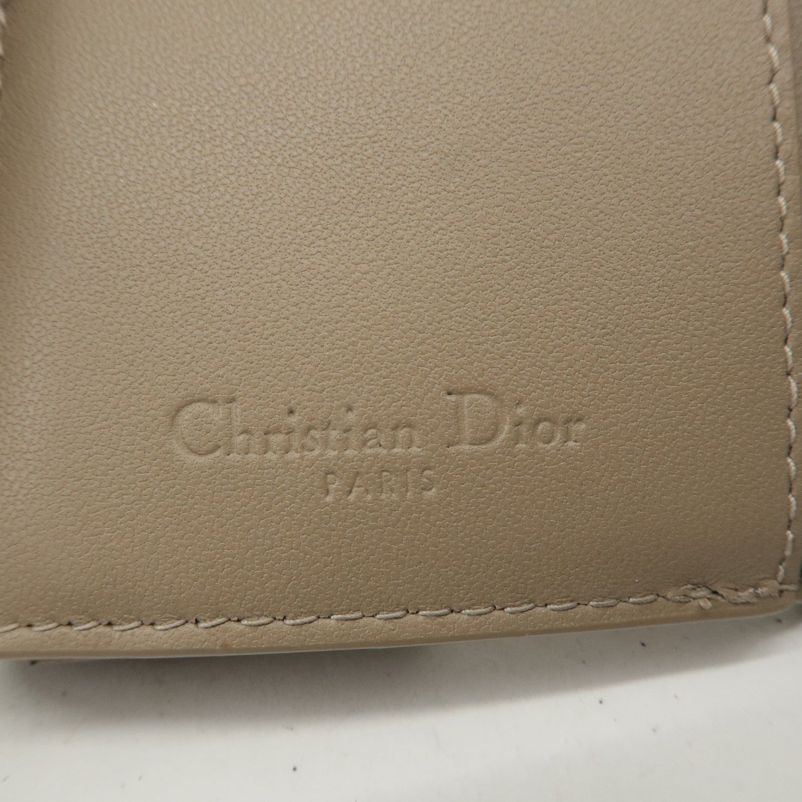 Christian Dior Lady Dior Leather Tri-fold Wallet Beige