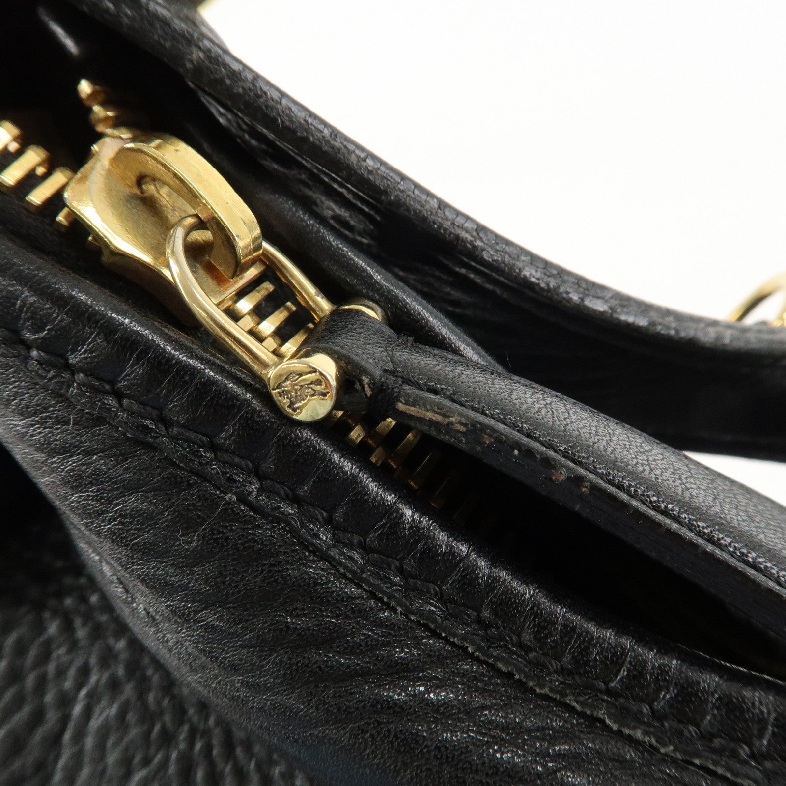 BURBERRY Leather Shoulder Bag Hand Bag Black Gold Hardware Used