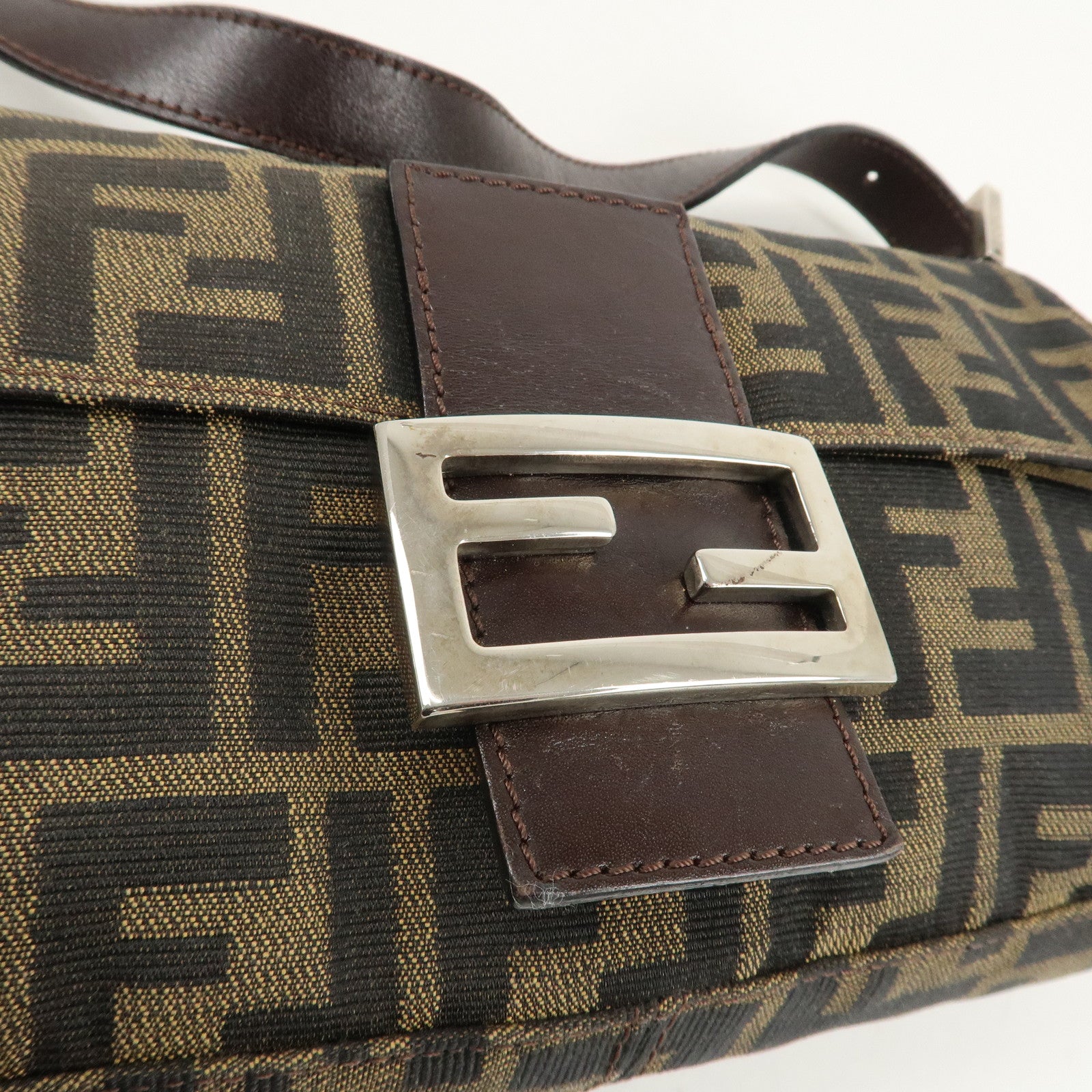 FENDI Zucca Mamma Buguette Canvas Shoulder Bag Brown Black 26424 Used