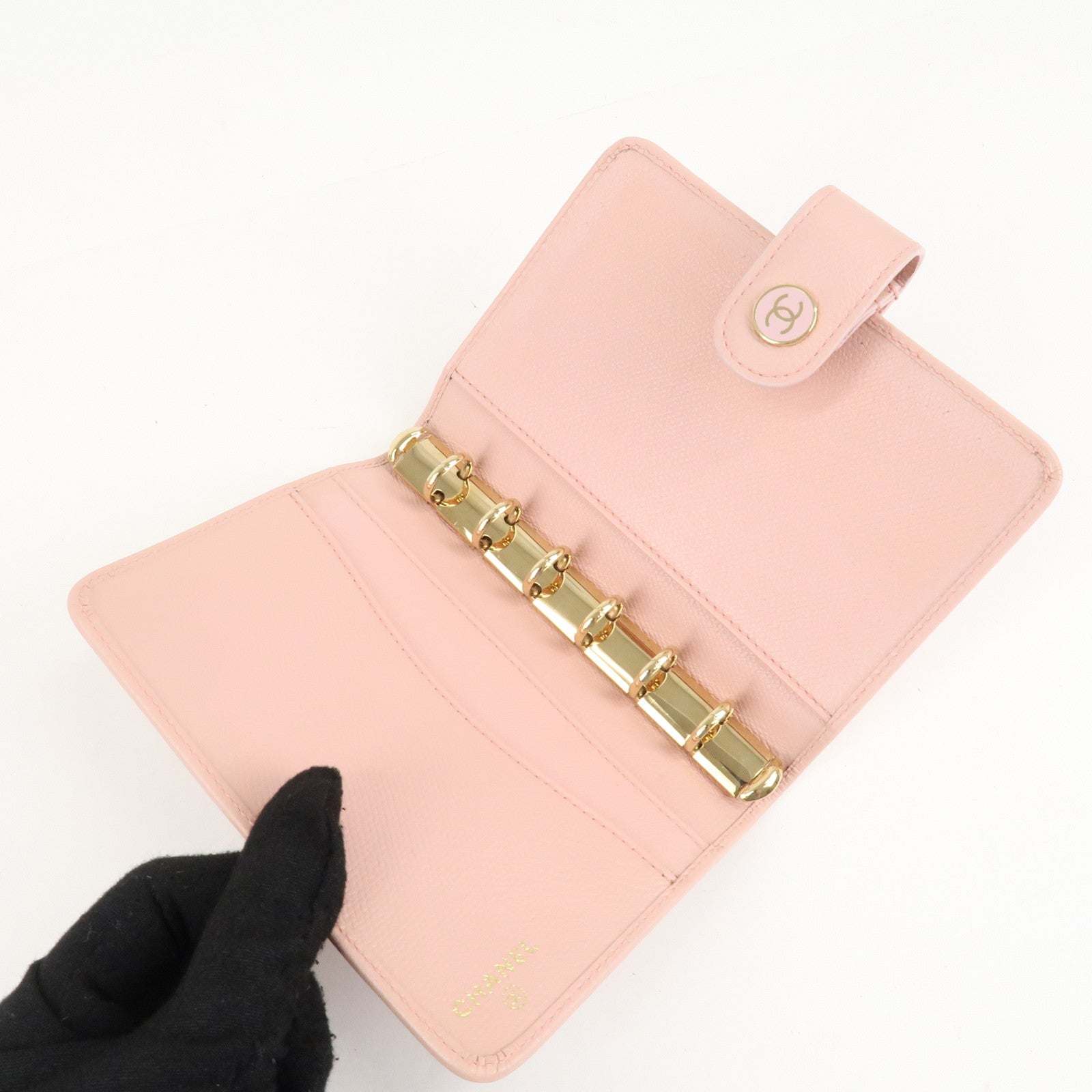 CHANEL Leather Planner Cover Pink Gold Hardware Used