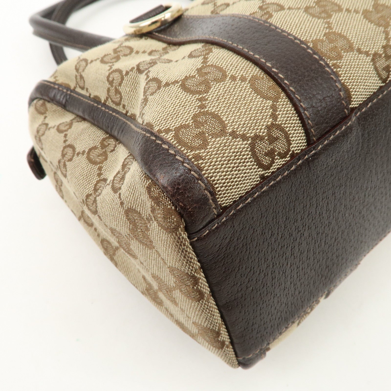 GUCCI Abbey GG Canvas Leather Mini Boston Bag Beige Brown 130942