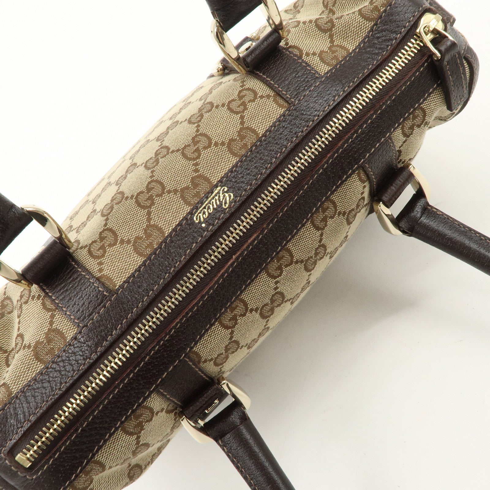 GUCCI Abbey GG Canvas Leather Mini Boston Bag Beige Brown 130942