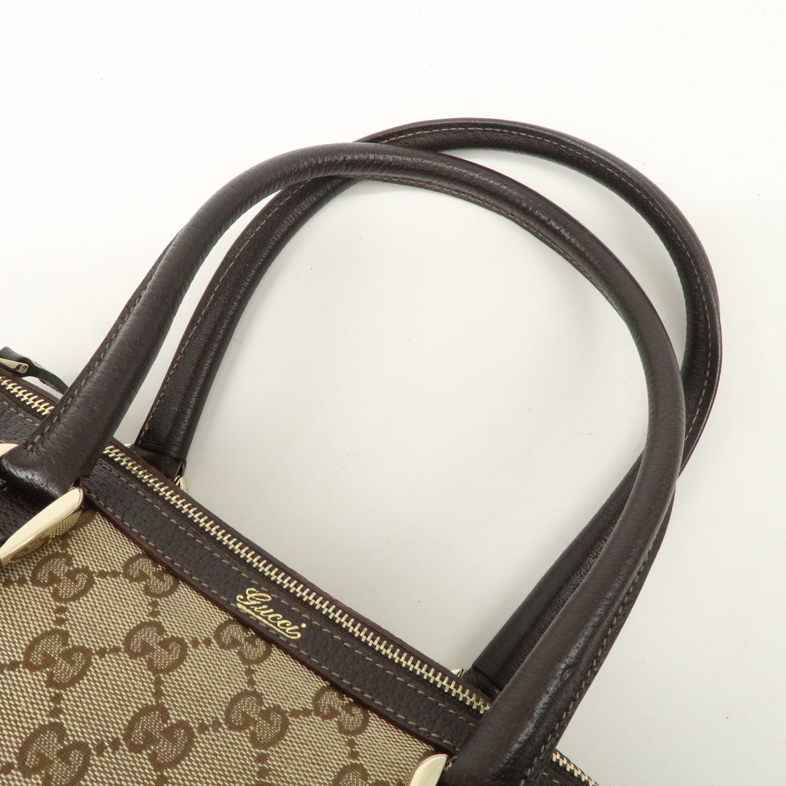 GUCCI Abbey GG Canvas Leather Mini Boston Bag Beige Brown 130942