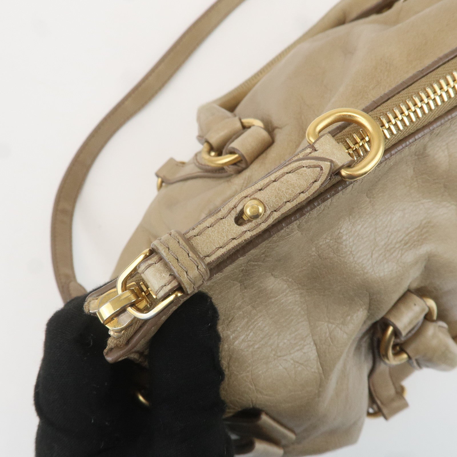 MIU MIU Leather 2Way Shoulder Bag Hand Bag Beige RT0365