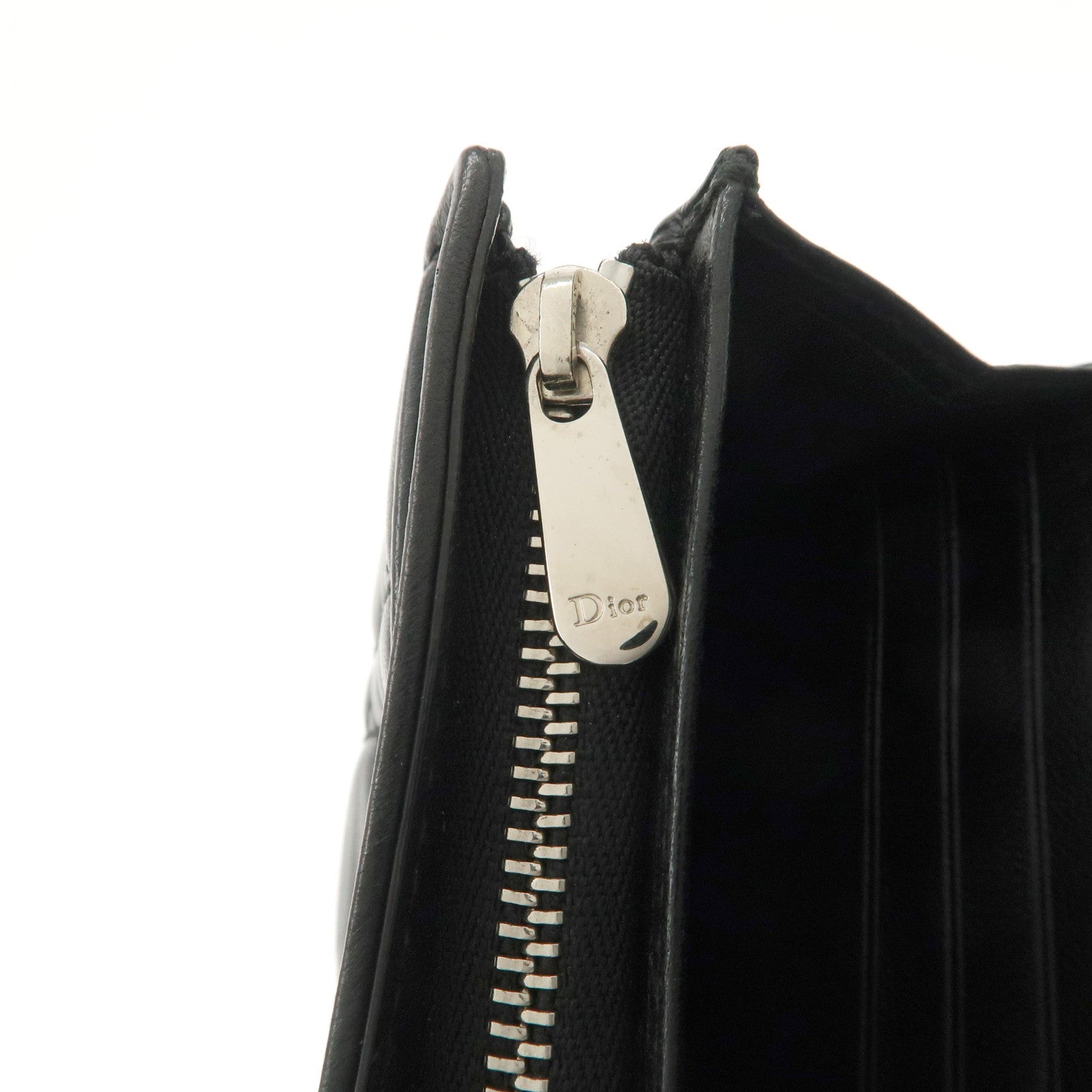 Christian Dior Cannage Leather Chain Long Wallet WOC Black Used