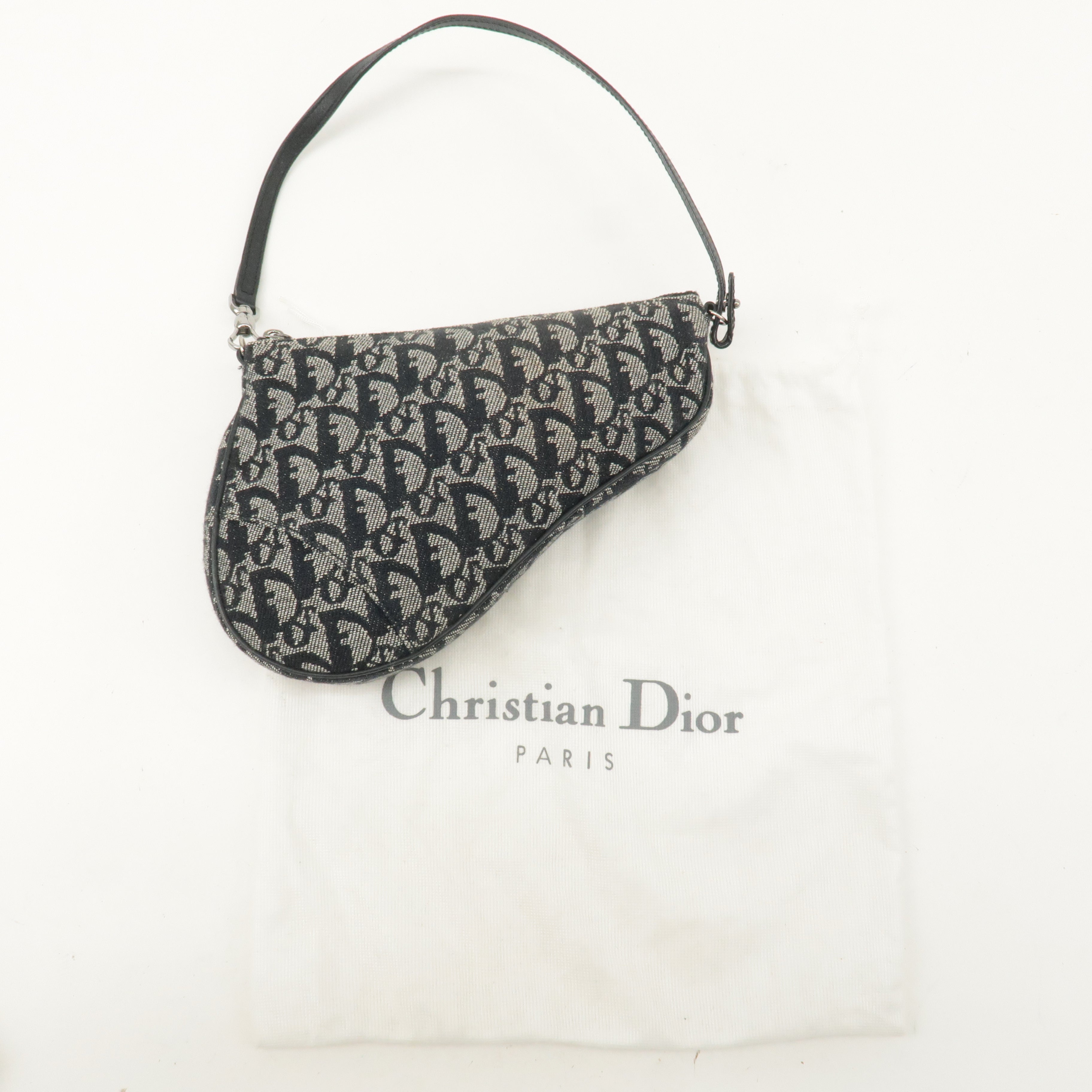 Christian Dior Trotter Canvas Leather Saddle Pouch Black White