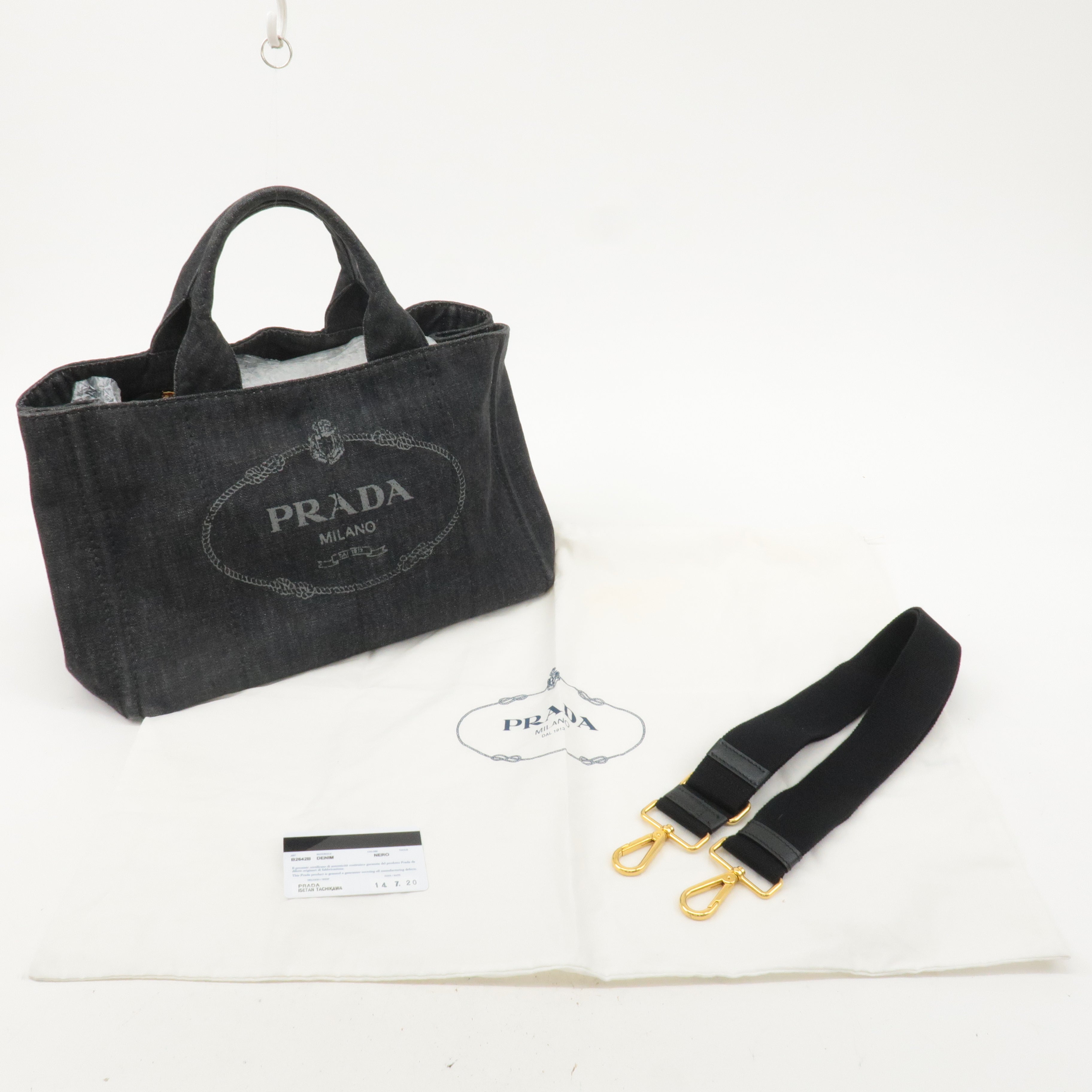 PRADA Logo Canapa Denim 2Way Bag Hand Shoulder Bag Black B2642B