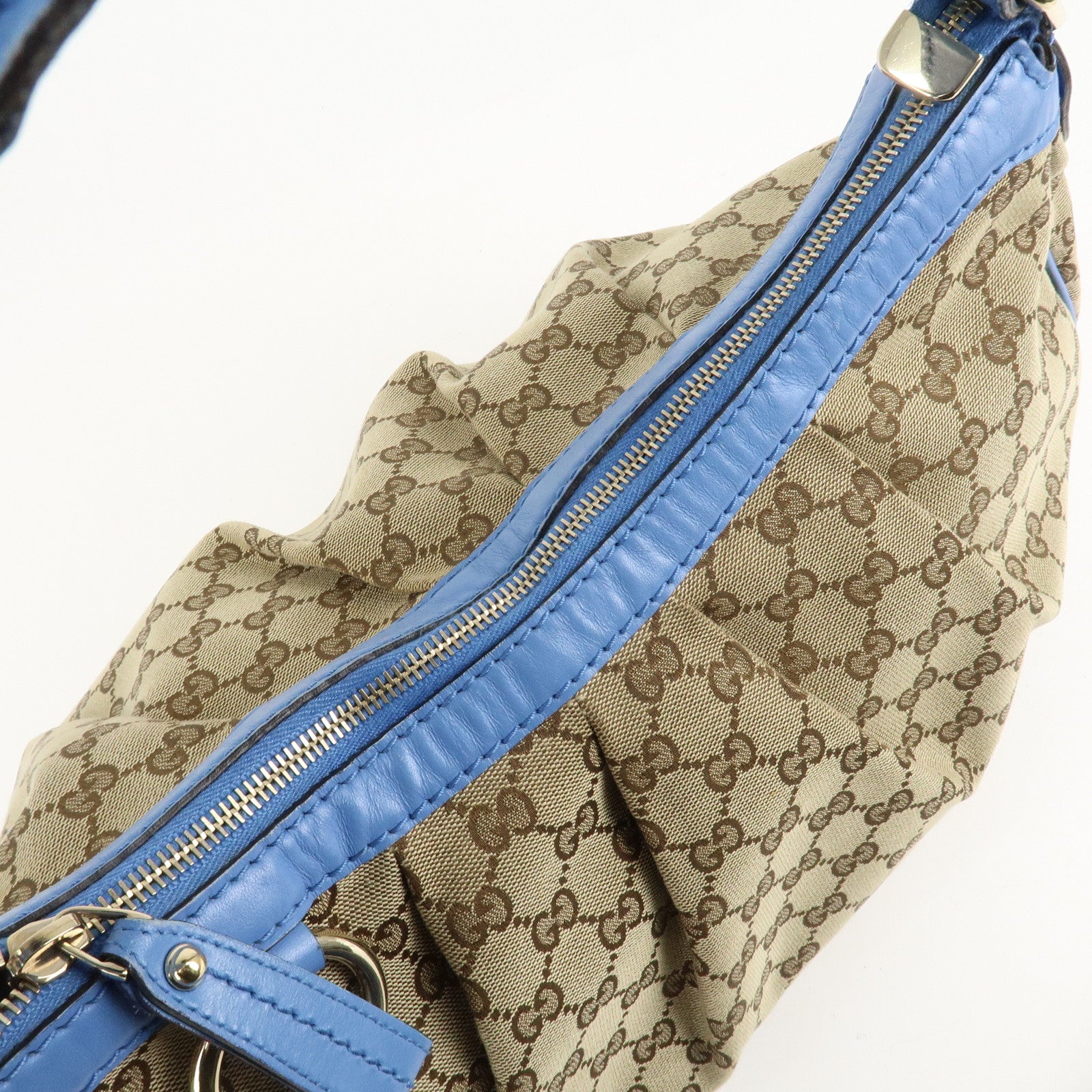 Gucci Sukey GG Canvas Leather Shoulder Bag Beige Light Blue 232955 Used