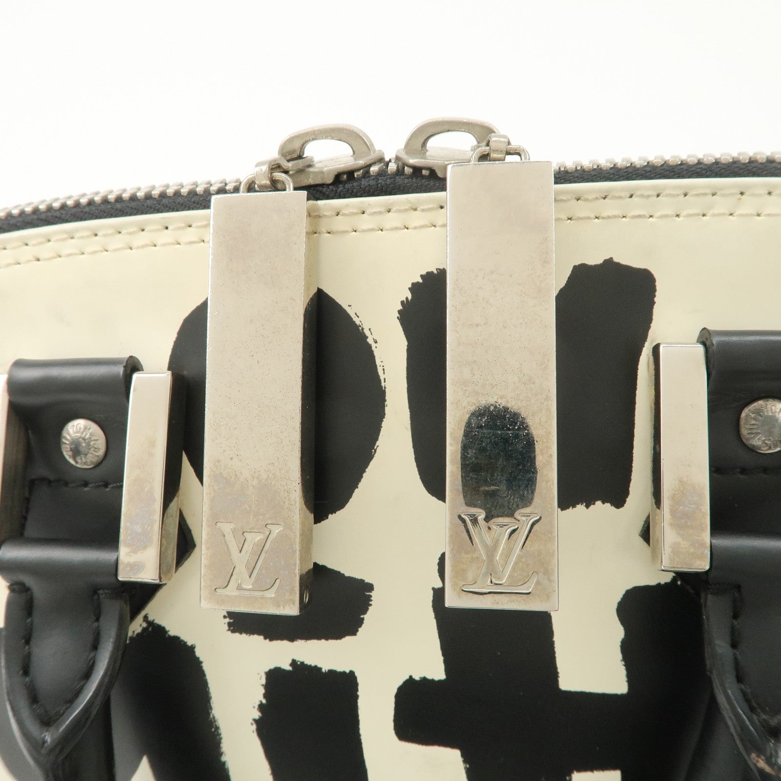 Louis Vuitton Graffiti Alma MM Hand Bag White Black Used