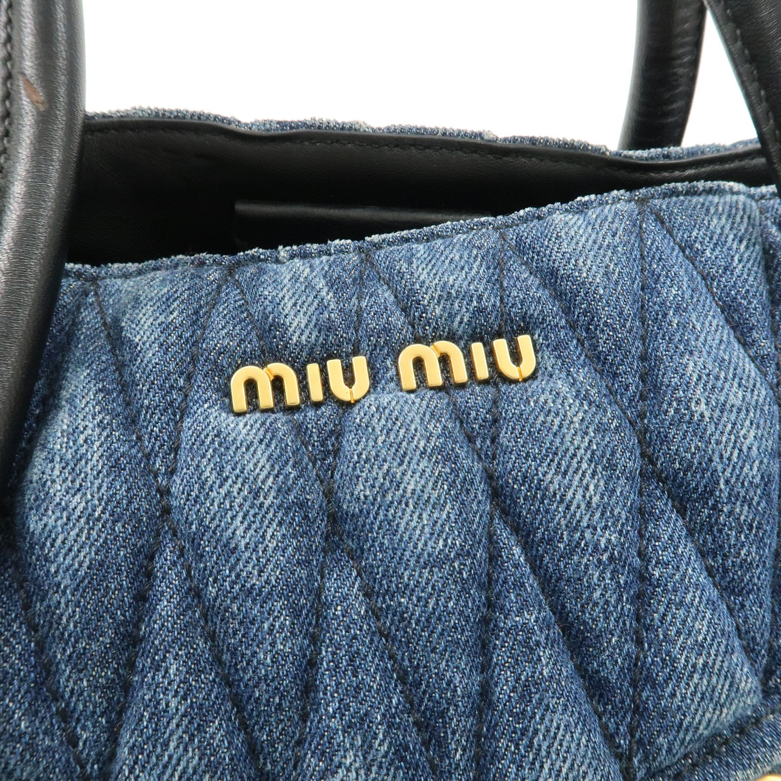 MIU MIU Denim Leather Biker Tote Bag Hand Bag Blue RN1080 Used