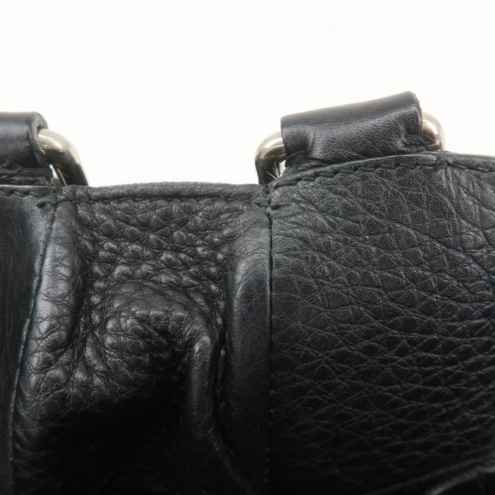 PRADA Leather Shoulder Bag Black Silver Hardware