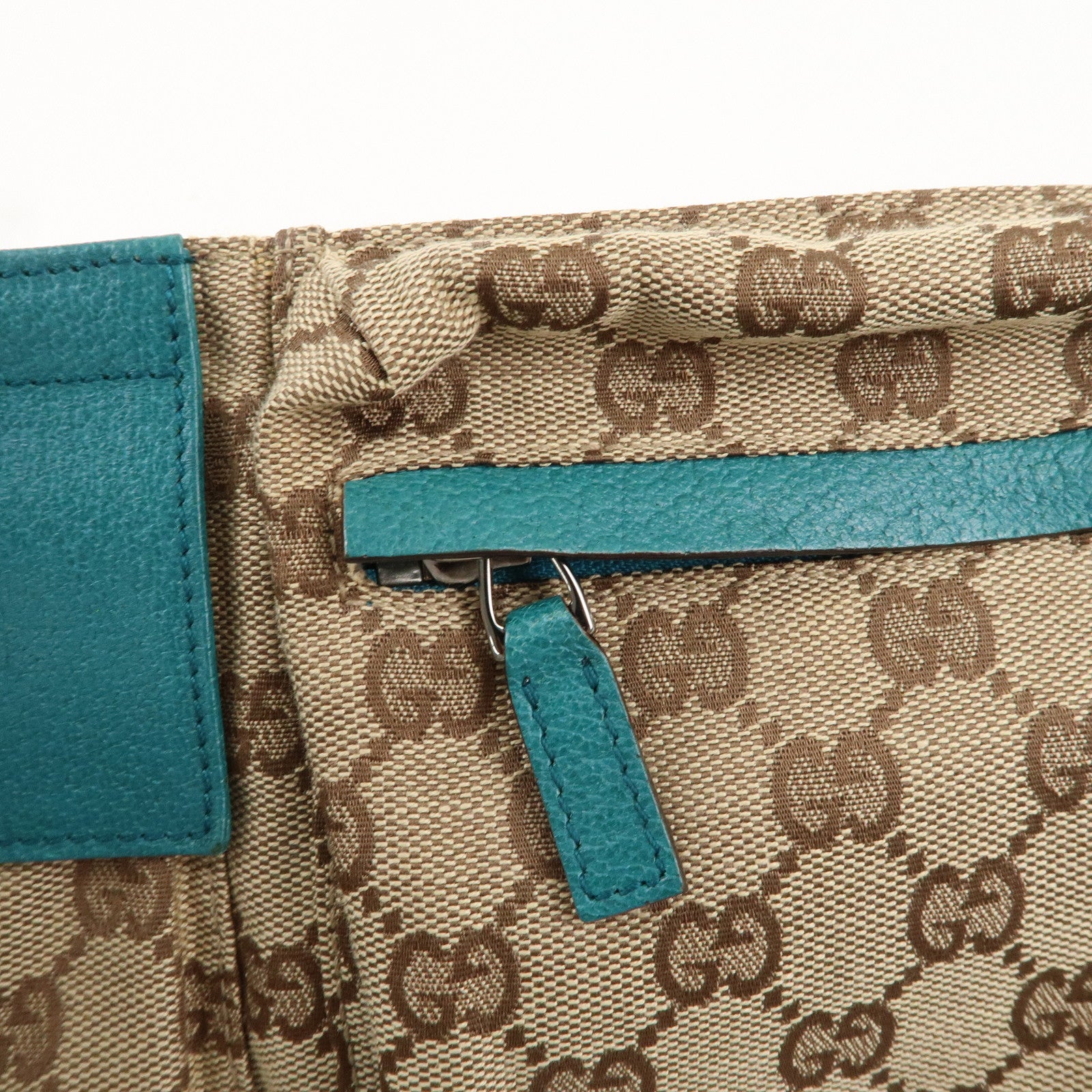 GUCCI GG Canvas Leather Waist Bag Crossbody Bag Turquoise 28566