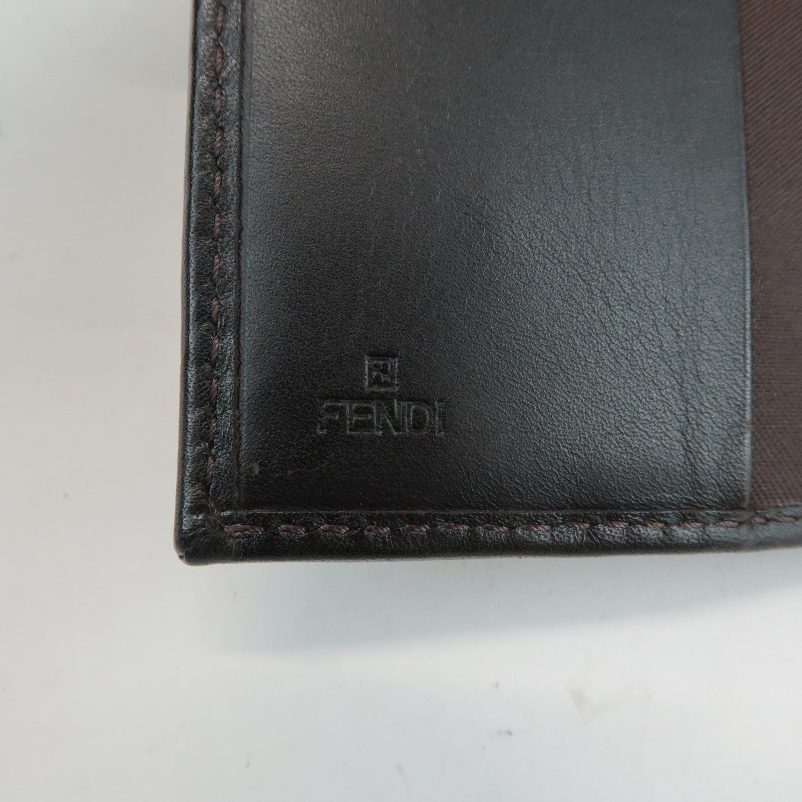 FENDI Zucchino Canvas Leather Planner Cover Dark Brown Beige Used