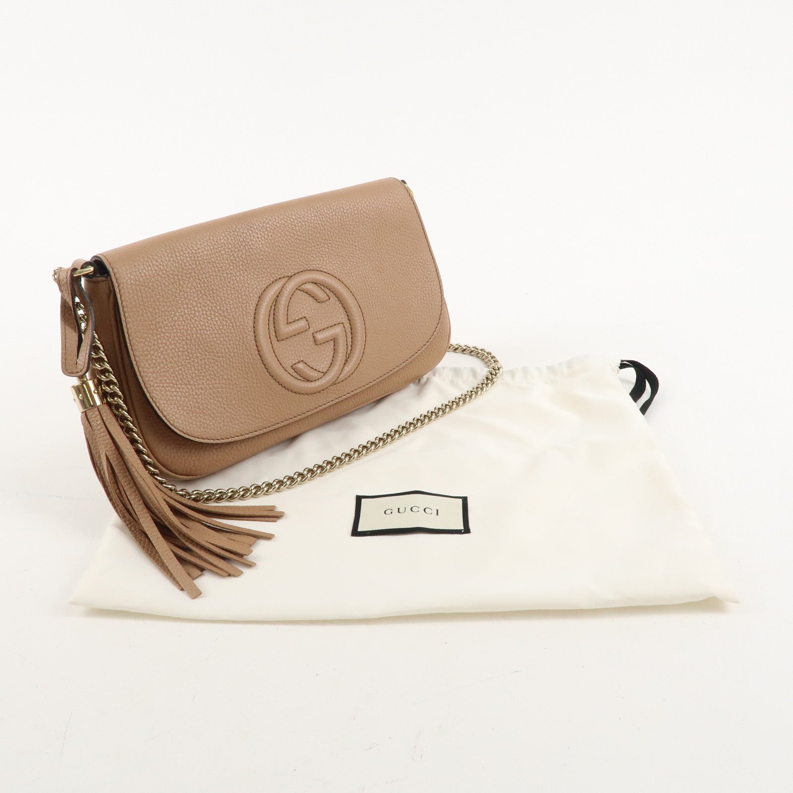 GUCCI SOHO Leather Chain Shoulder Bag Beige 536224