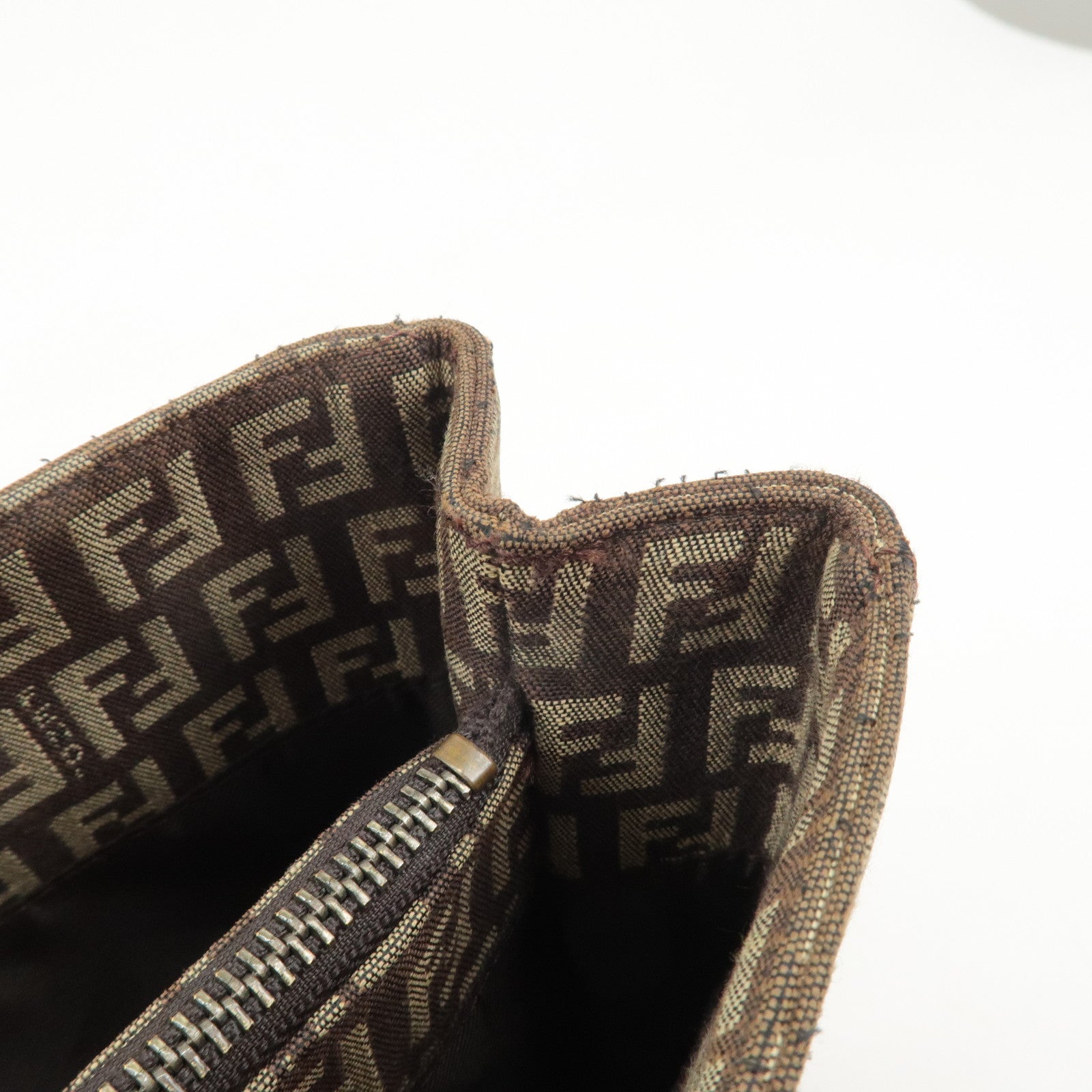 FENDI Zucchino Canvas Leather Hand Bag Beige Brown 8BH072 Used