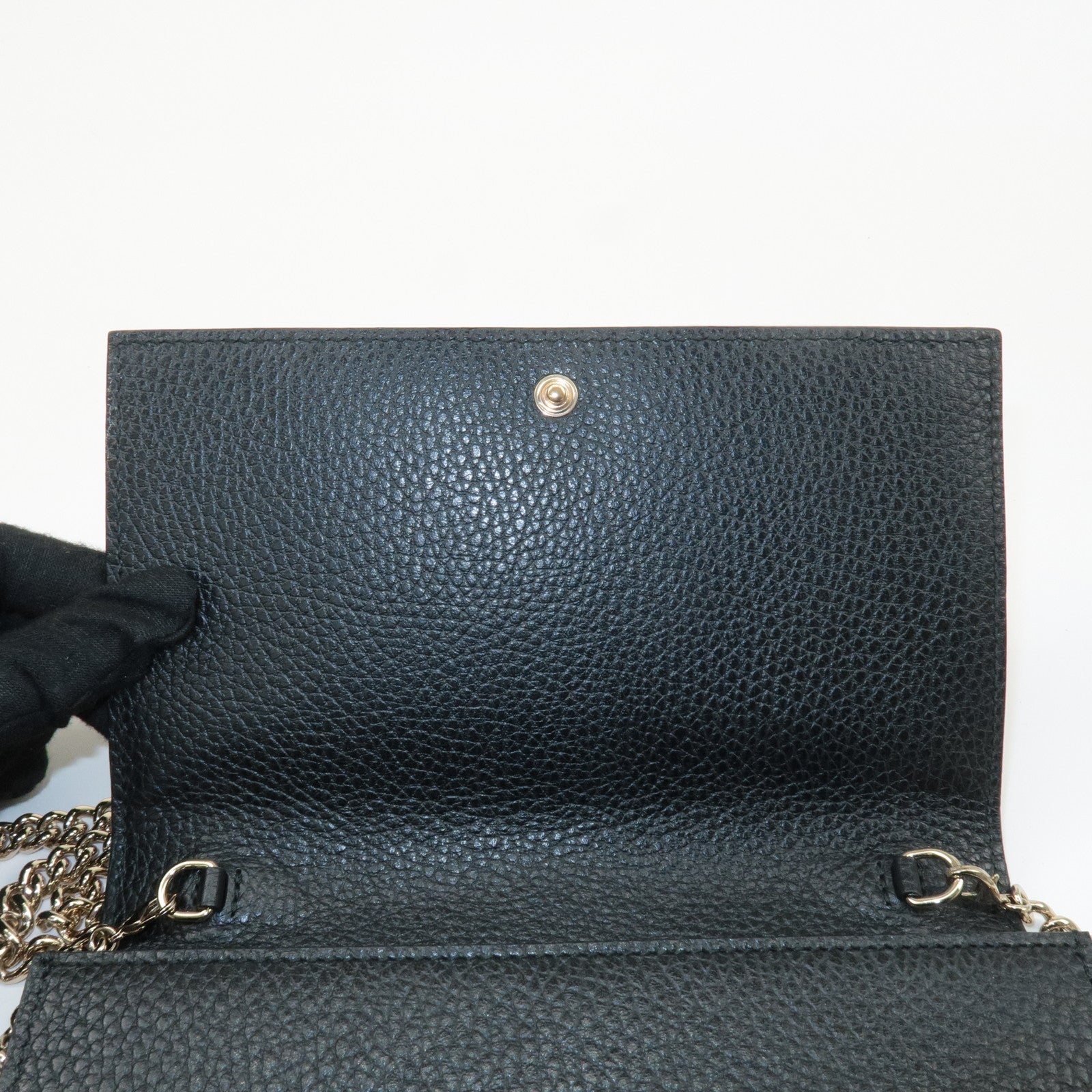 GUCCI Interlocking G Leather Chain Wallet Black 466506