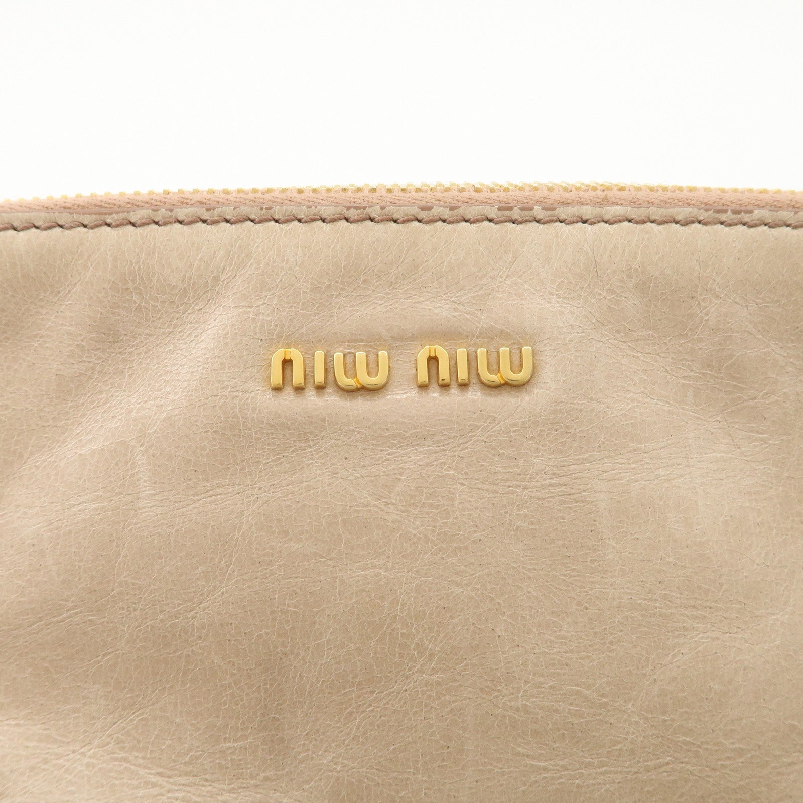 MIU MIU Leather Ribbon 2Way Bag Hand Bag Shoulder Bag Beige RT0438 Used