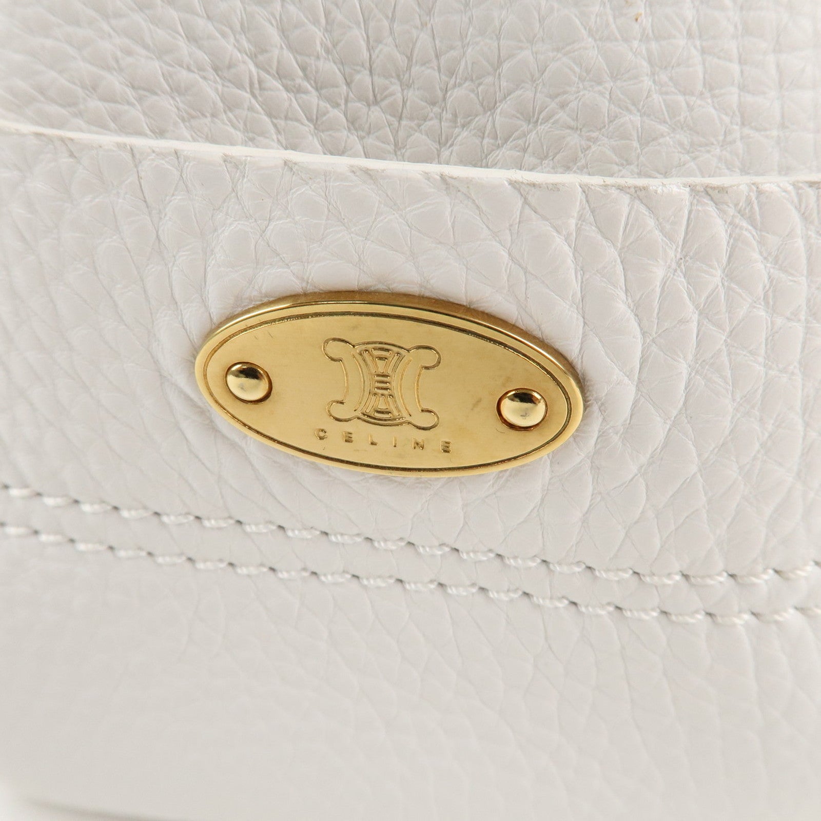 CELINE Leather Triomphe Button Boogie Bag Hand Bag White Used