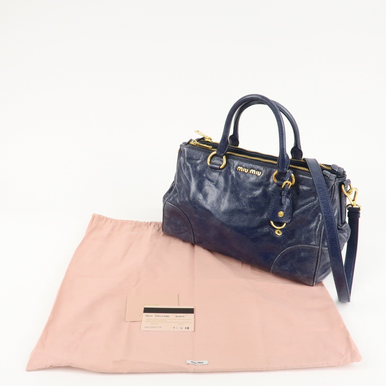 MIU MIU Leather 2Way Bag Hand Bag Shoulder Bag Blue RN1127