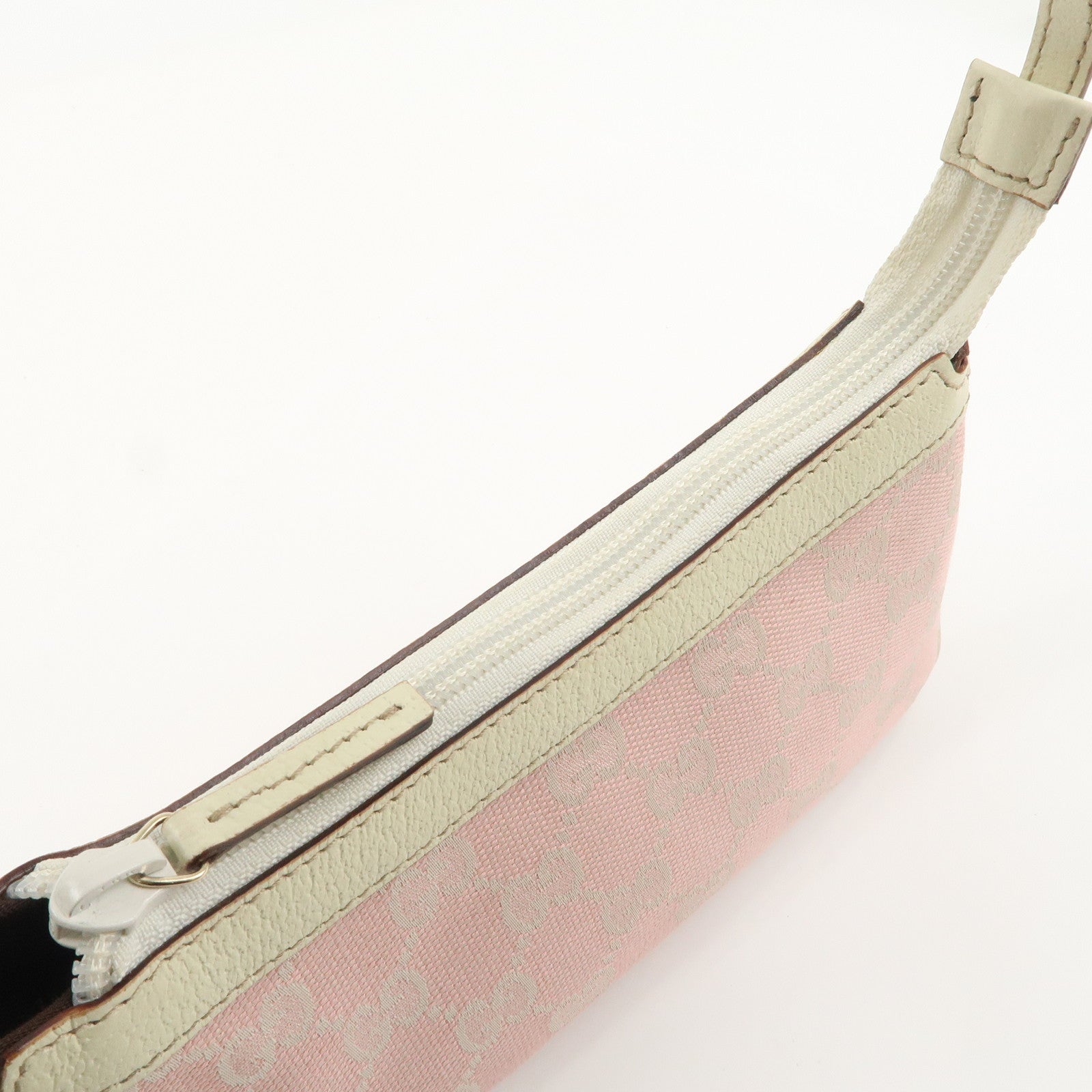 GUCCI GG Canvas Leather Hand Bag Pouch Pink Ivory 154432 Used