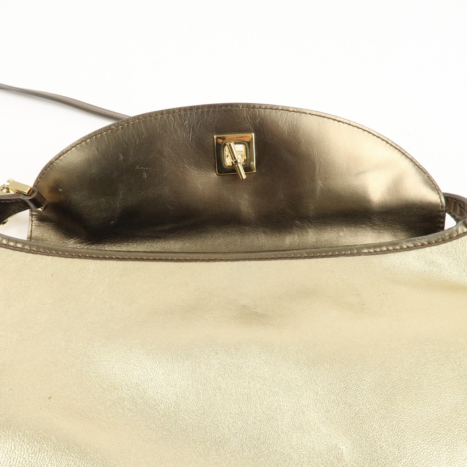 GUCCI Tiger Head Leather Chain Shoulder Bag Gold 001.4113 Used