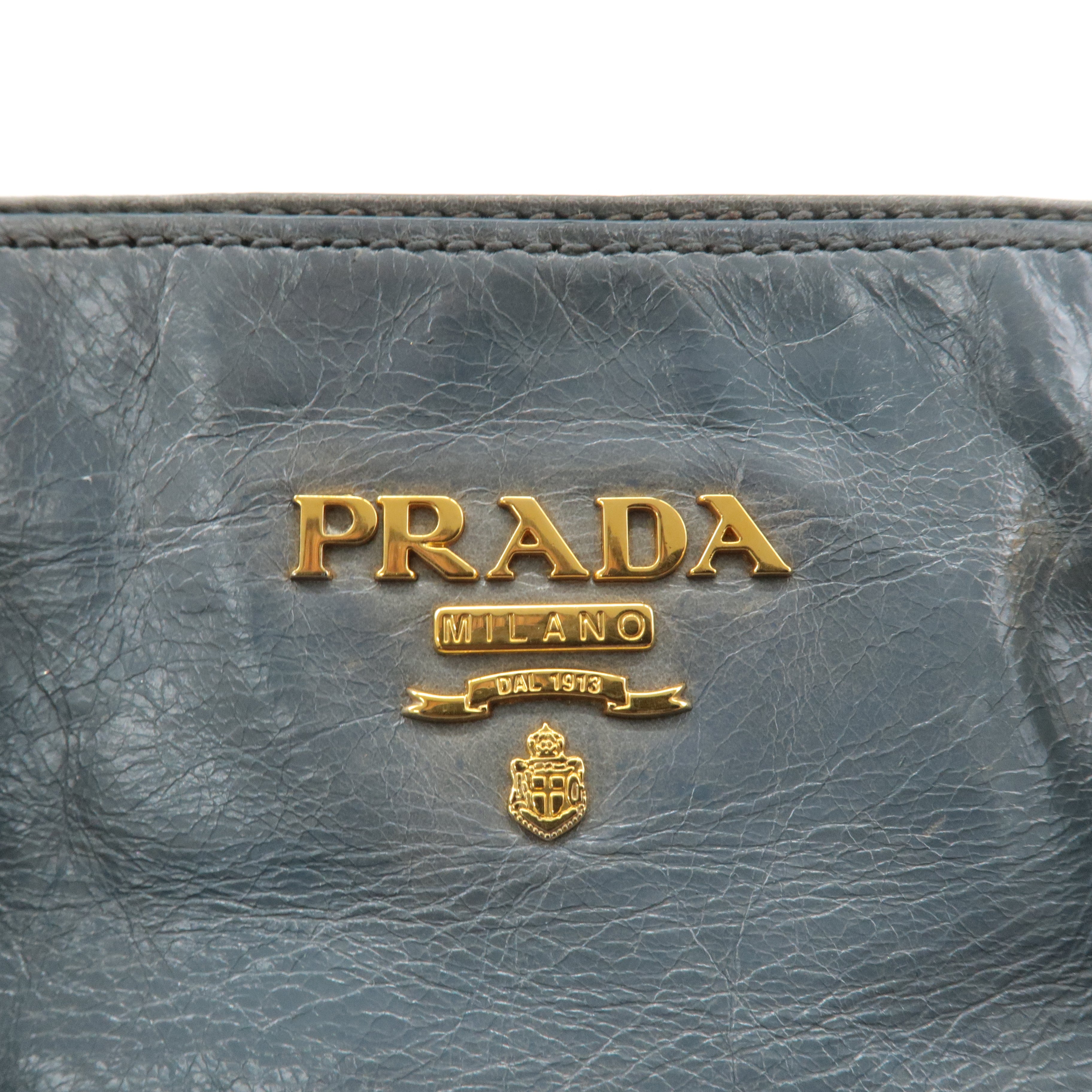 PRADA Leather 2Way Bag Hand Bag Shoulder Bag Light Blue