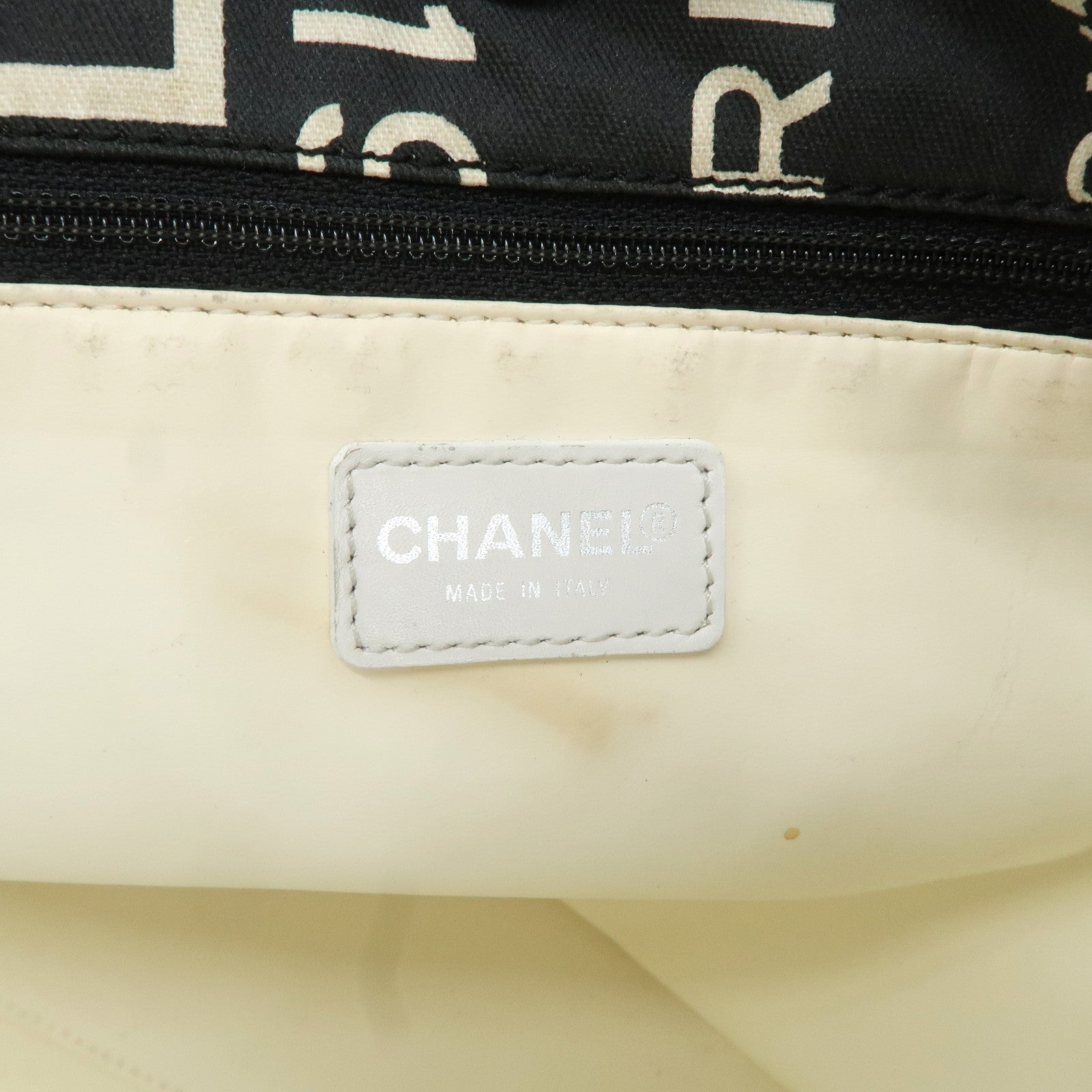 CHANEL By Sea Line Canvas Tote Bag Gray Ivory A18302 Used