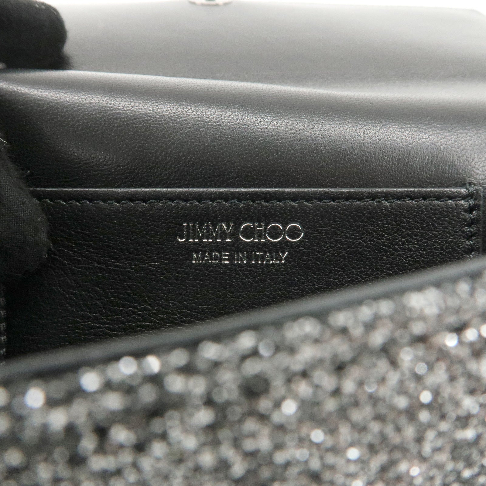 JIMMY CHOO Leather FIE Chain Shoulder Bag Glitter Silver Used