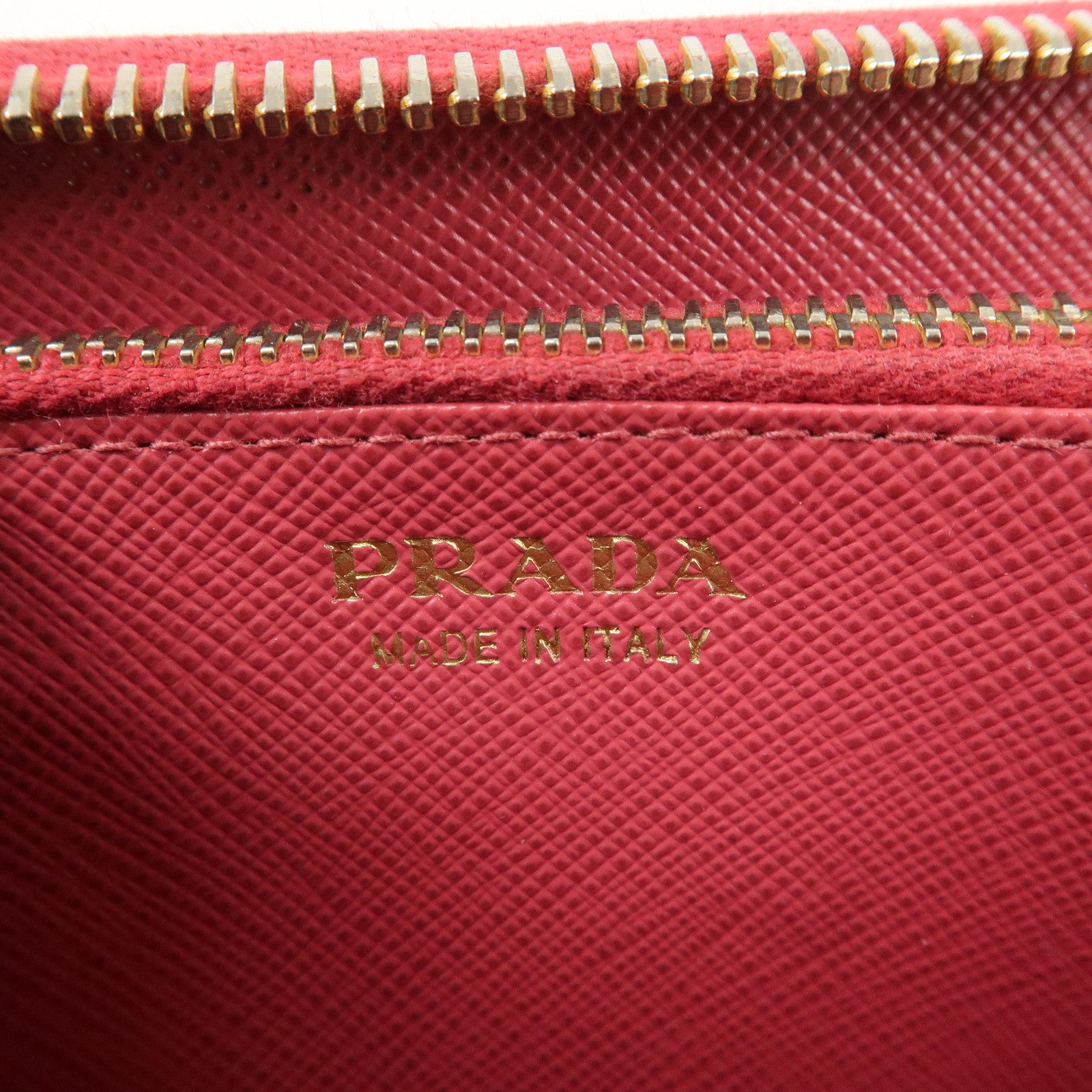 PRADA Saffiano Leather Ribbon Round Zipper Long Pink Wallet