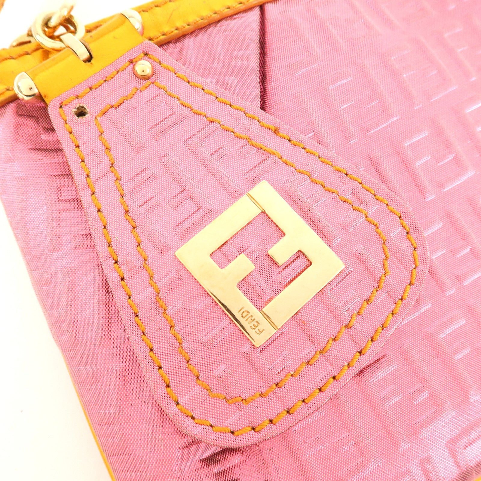 FENDI Zucchino PVC Patent Leather Shoulder Bag Hand Bag Pink Gold Used