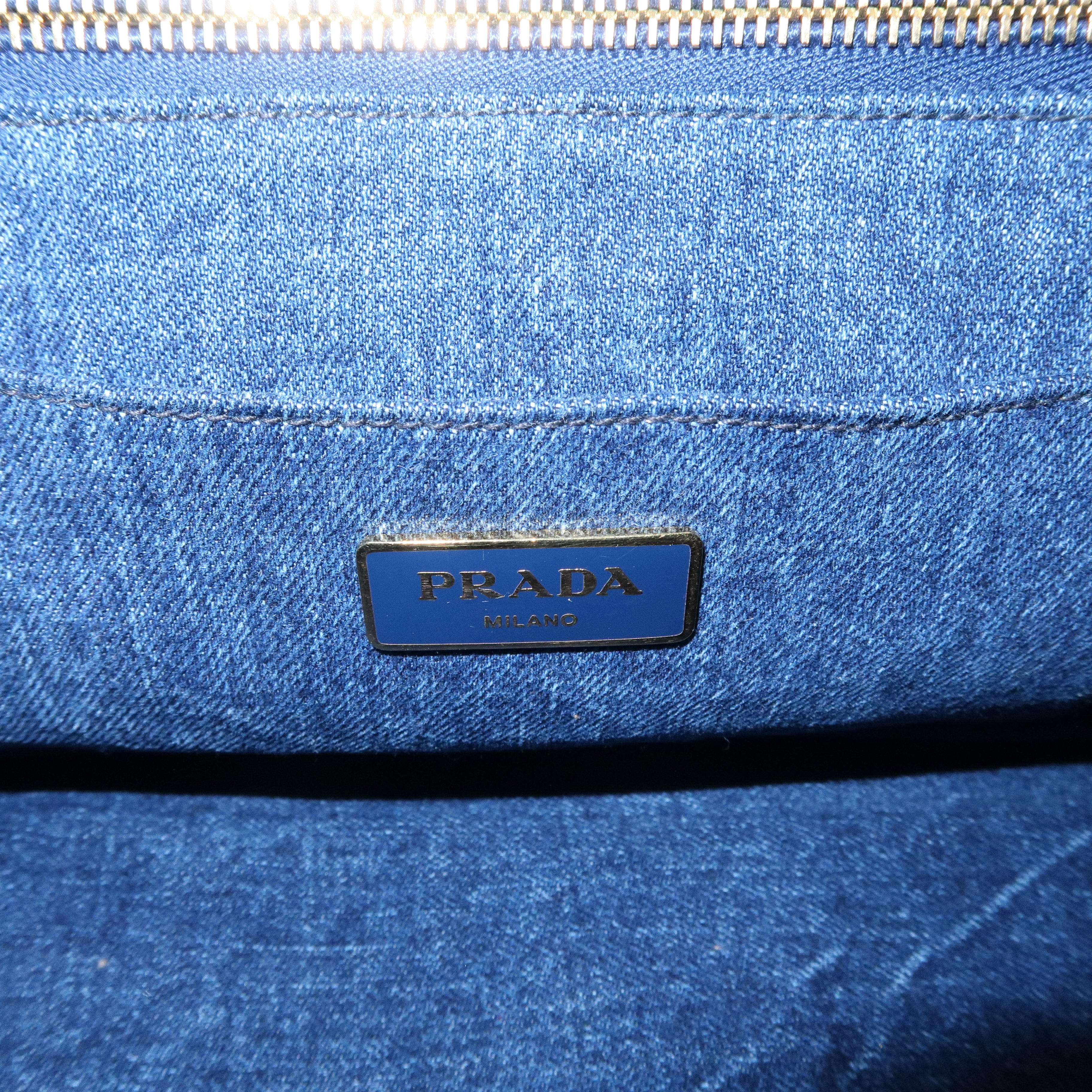 PRADA Logo Canapa Denim Hand Bag Tote Bag Denim Blue B1877B