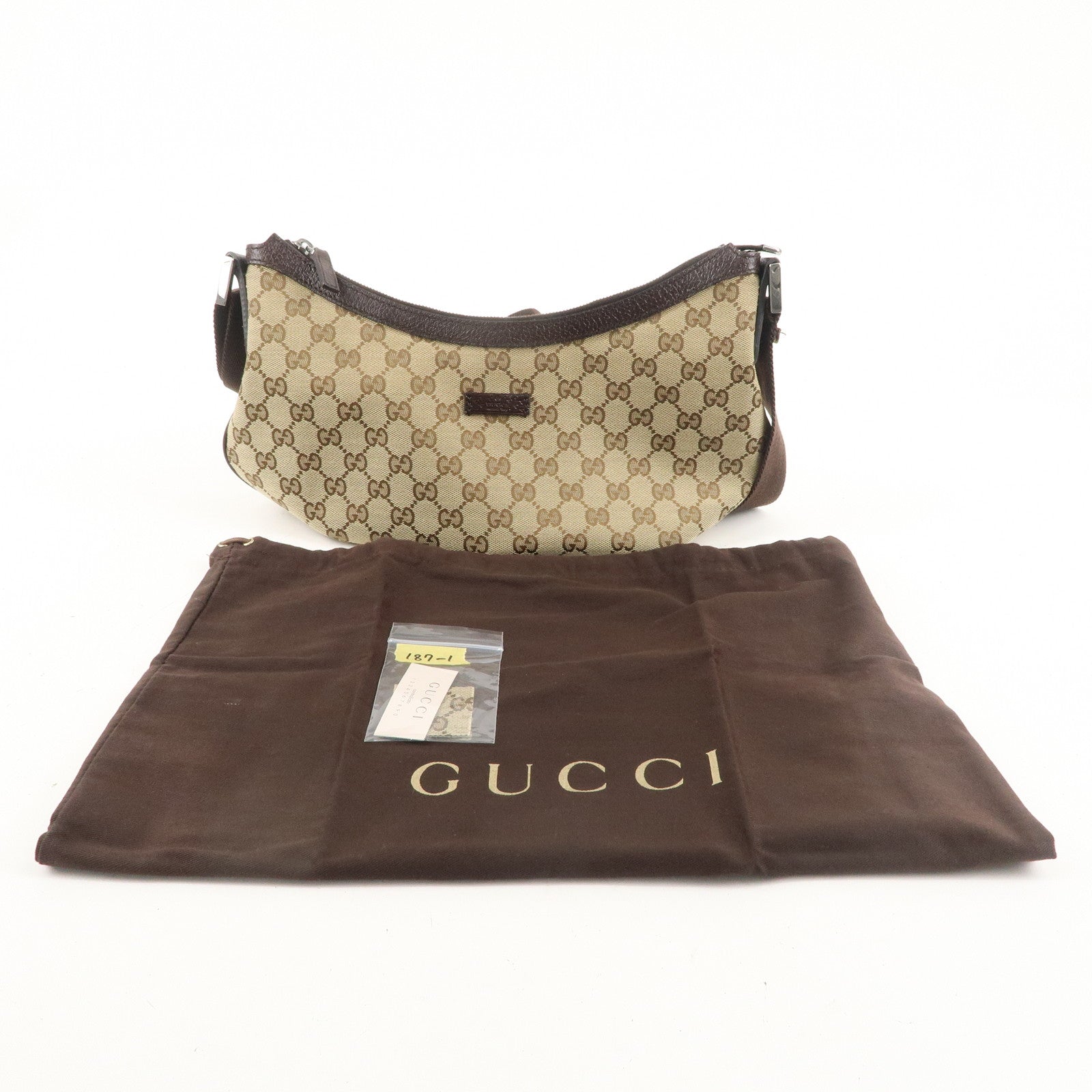 GUCCI GG Canvas Leather Shoulder Bag Beige Brown 181092