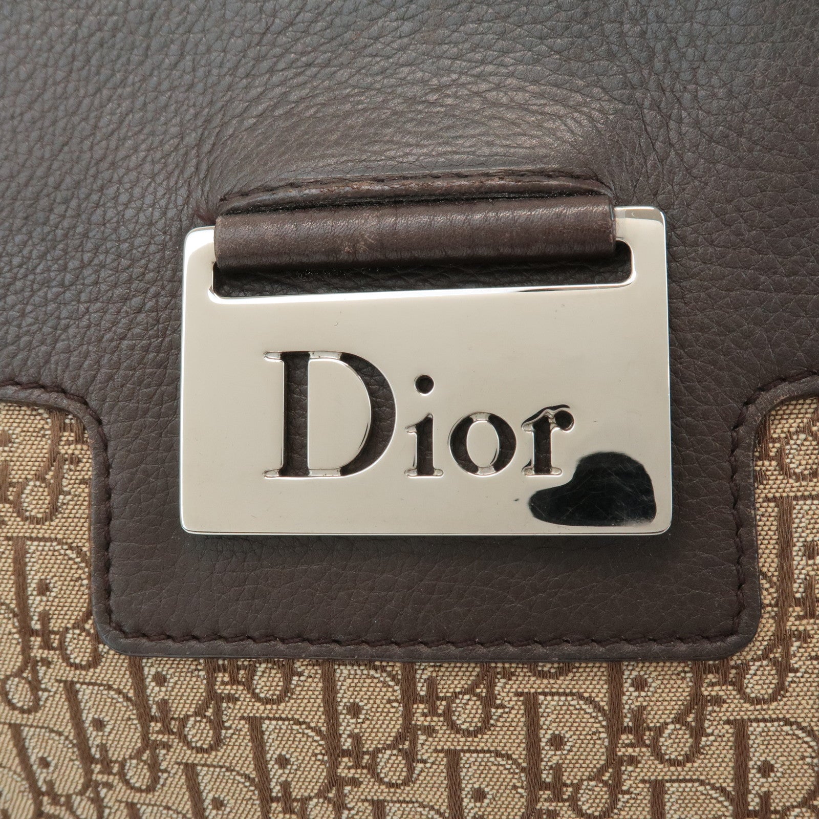 Christian Dior Trotter Canvas Leather Shoulder Bag Beige Brown Used