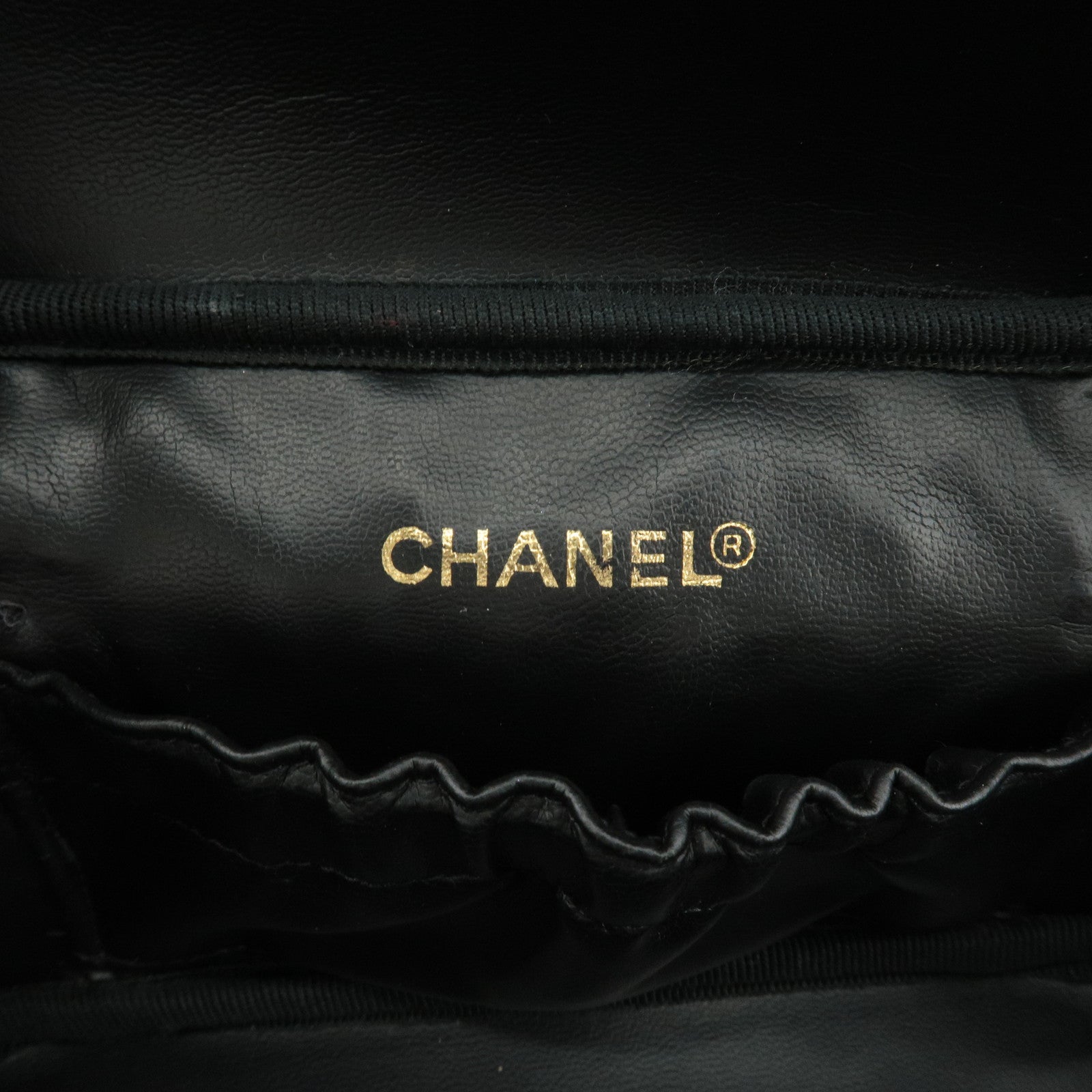 CHANEL Bicolore Lamb Skin Vanity Bag Cosmetic Pouch Black A01618