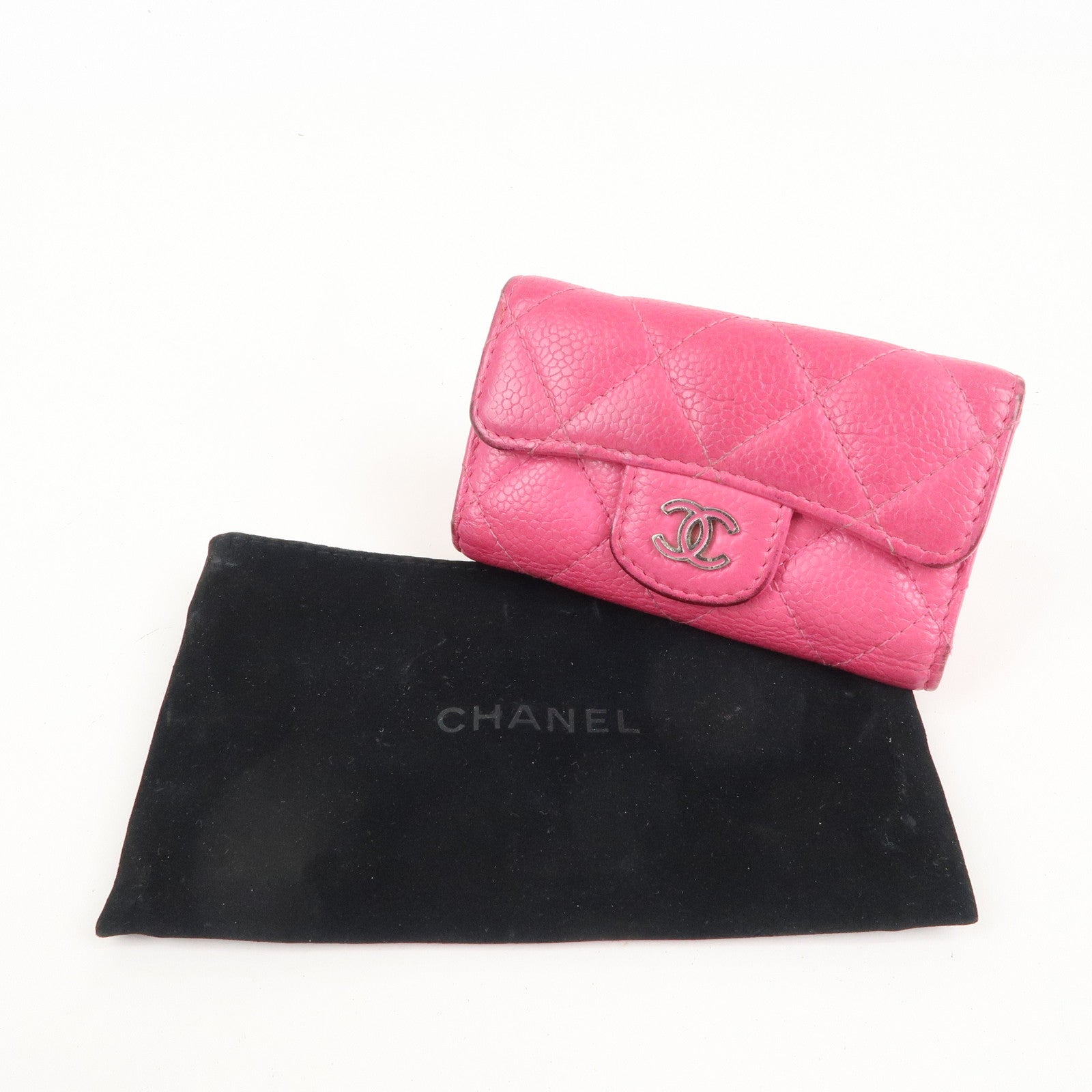 CHANEL Matelasse Caviar Skin 6 Rings Key Case Hot Pink A31503