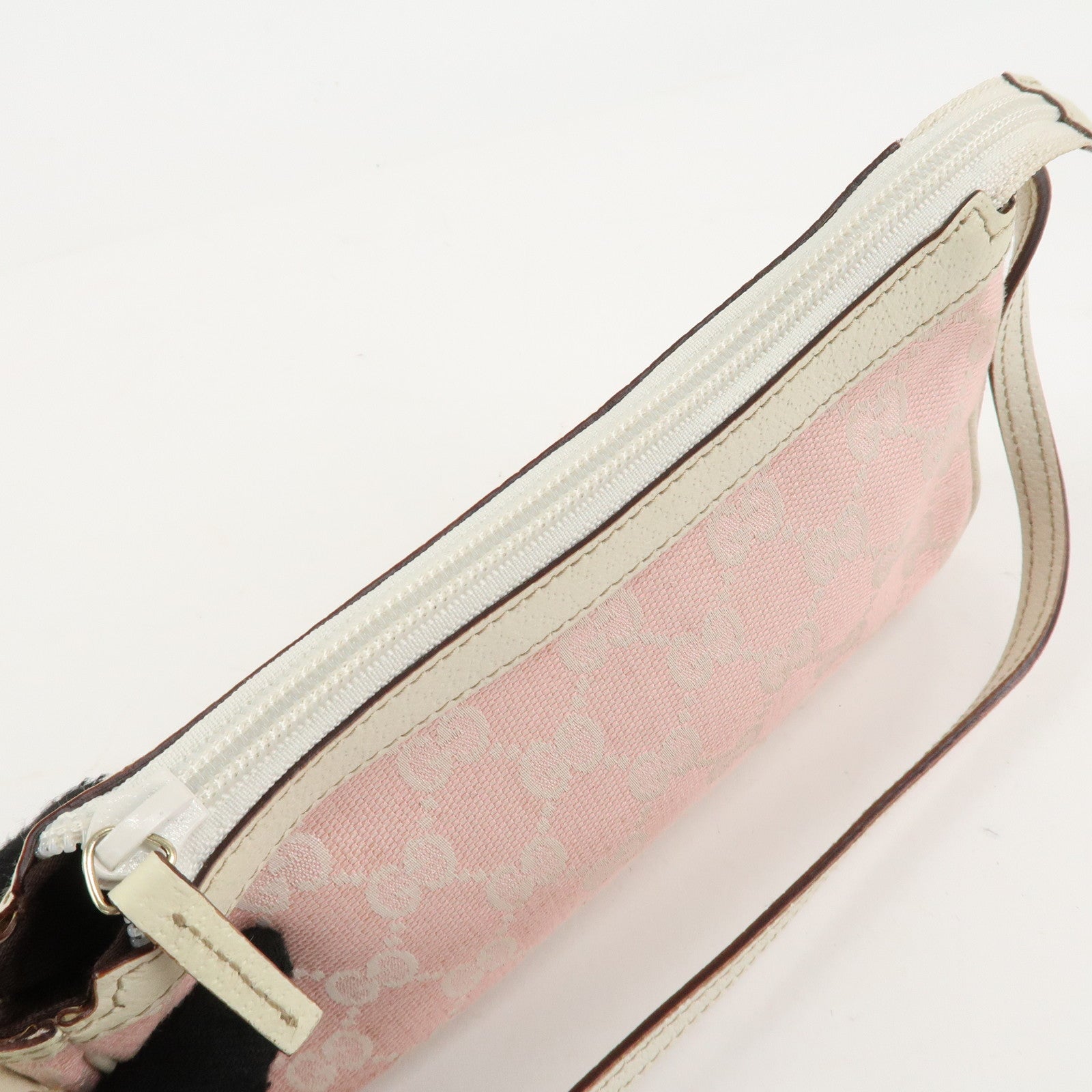 GUCCI GG Canvas Leather Pouch Shoulder Bag Pink Ivory 154432 Used