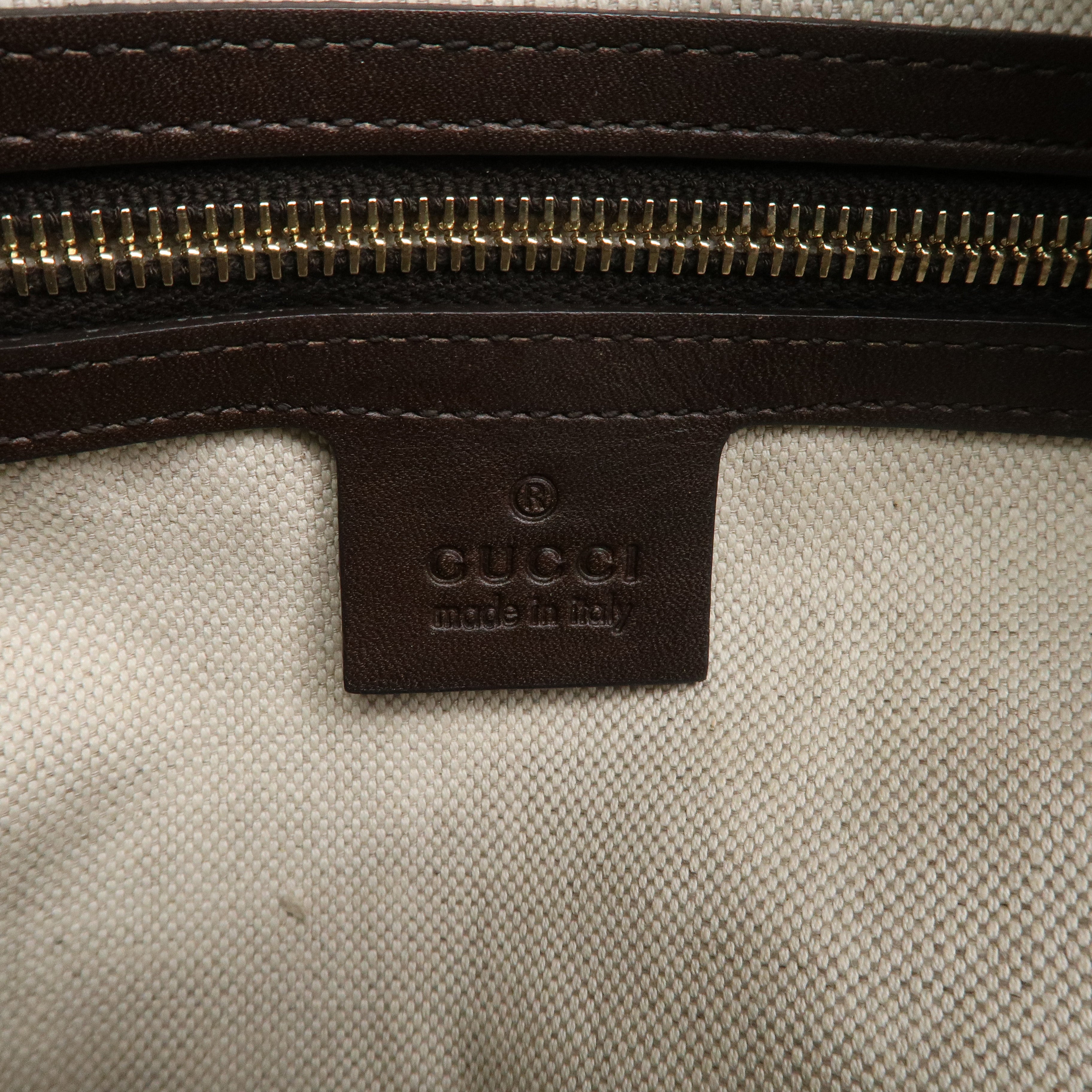 GUCCI Sherry GG Canvas Leather Boston Bag Beige Brown 269876