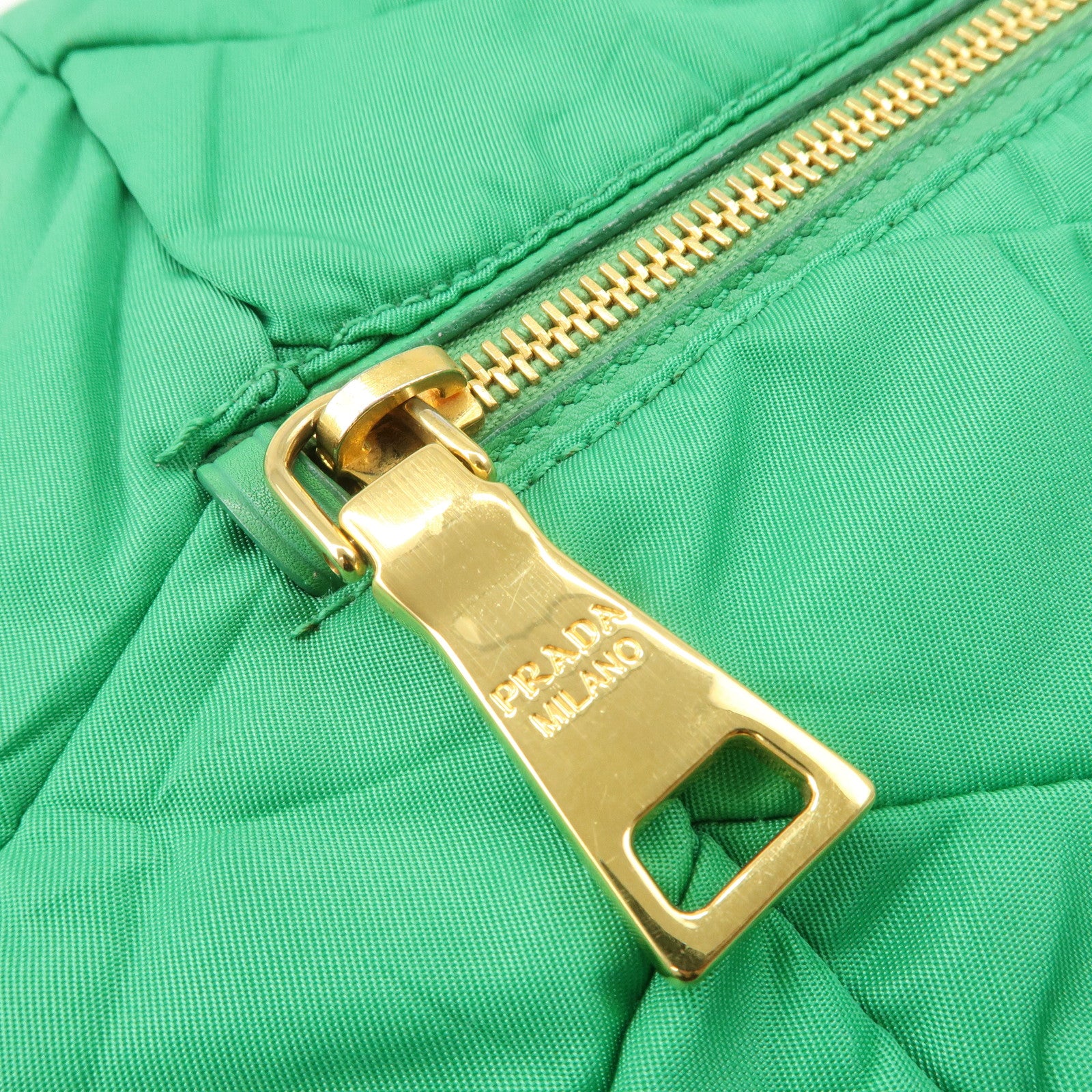 PRADA Triangle Logo Nylon Leather Chain Tote Bag Green BR4383 Used