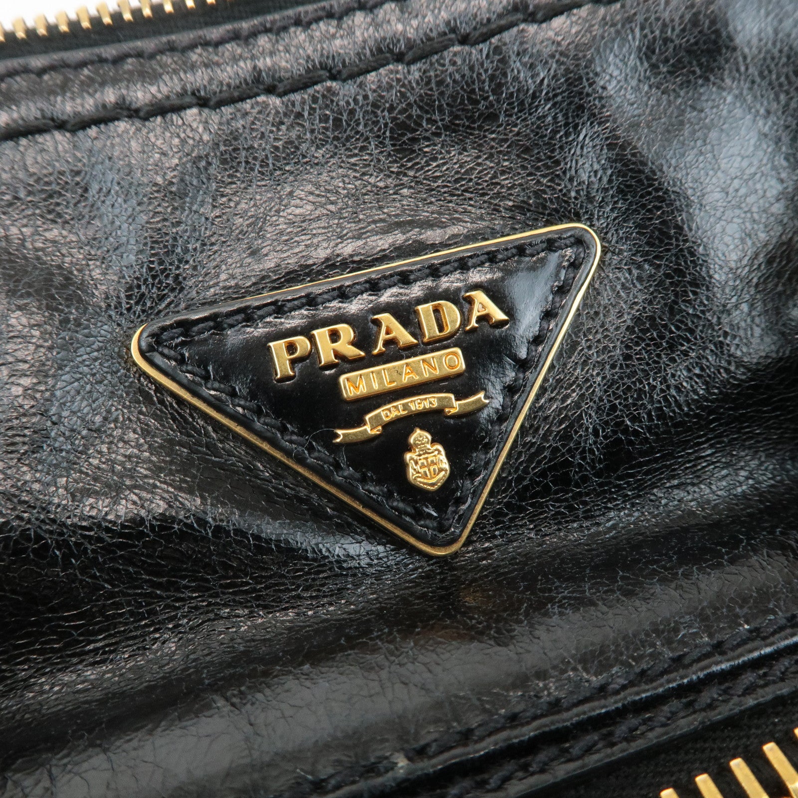 PRADA Logo Leather 2WAY Bag Shoulder Bag Hand Bag Black Nero