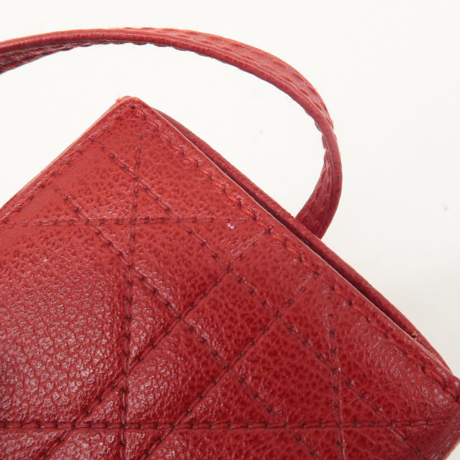 Christian Dior Leather Cannage Vanity Bag Hand Bag Red