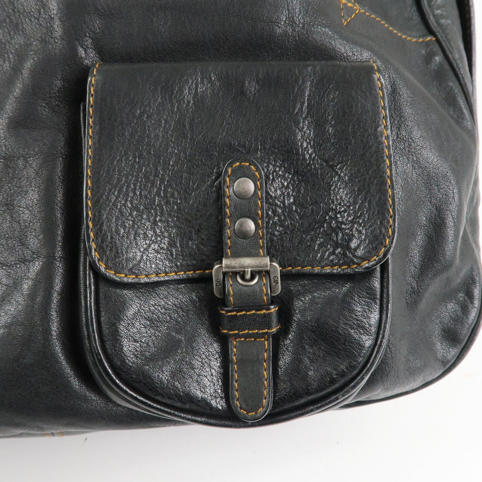 Christian Dior Gaucho Leather Saddle Shoulder Bag Black Used