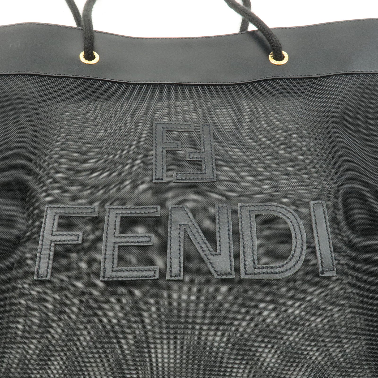 FENDI Mesh Leather Tote Bag Shoulder Bag Black 259642