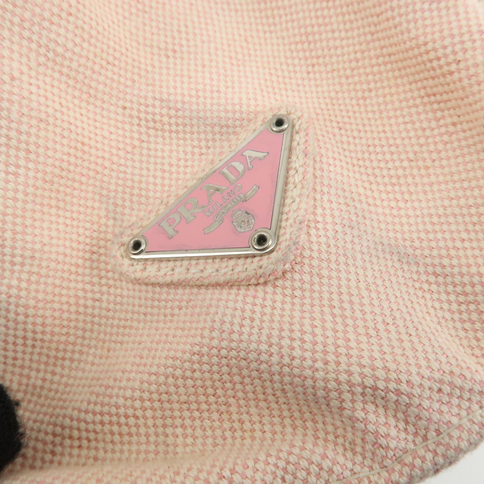 PRADA Canvas Leather Nylon Tote Bag Hand Bag Pink Silver HDW Used