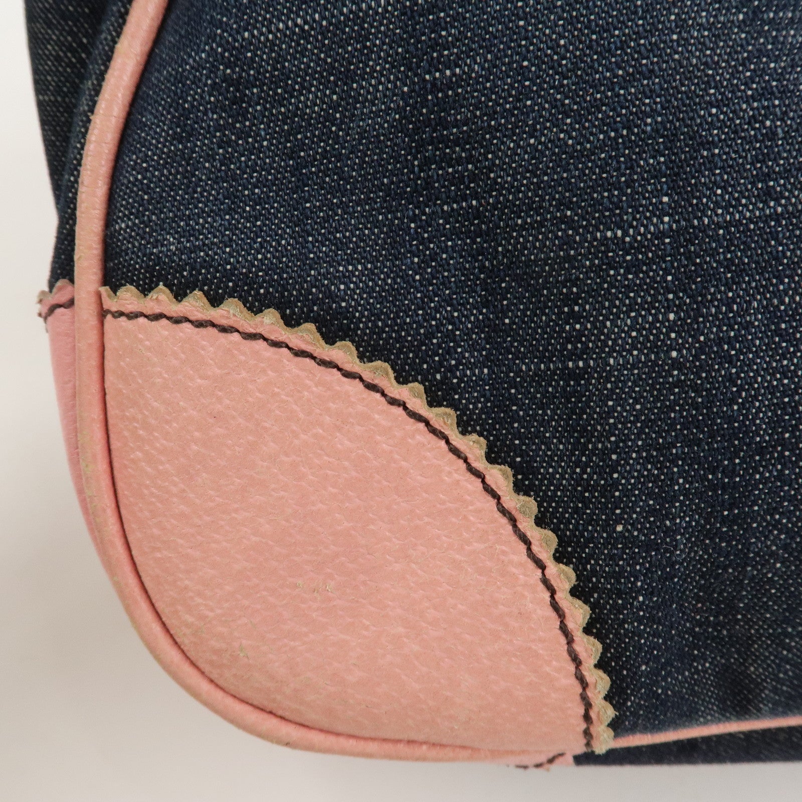 MIU MIU Denim Leather Indigo 2Way Tote Bag Shoulder Bag Pink Used