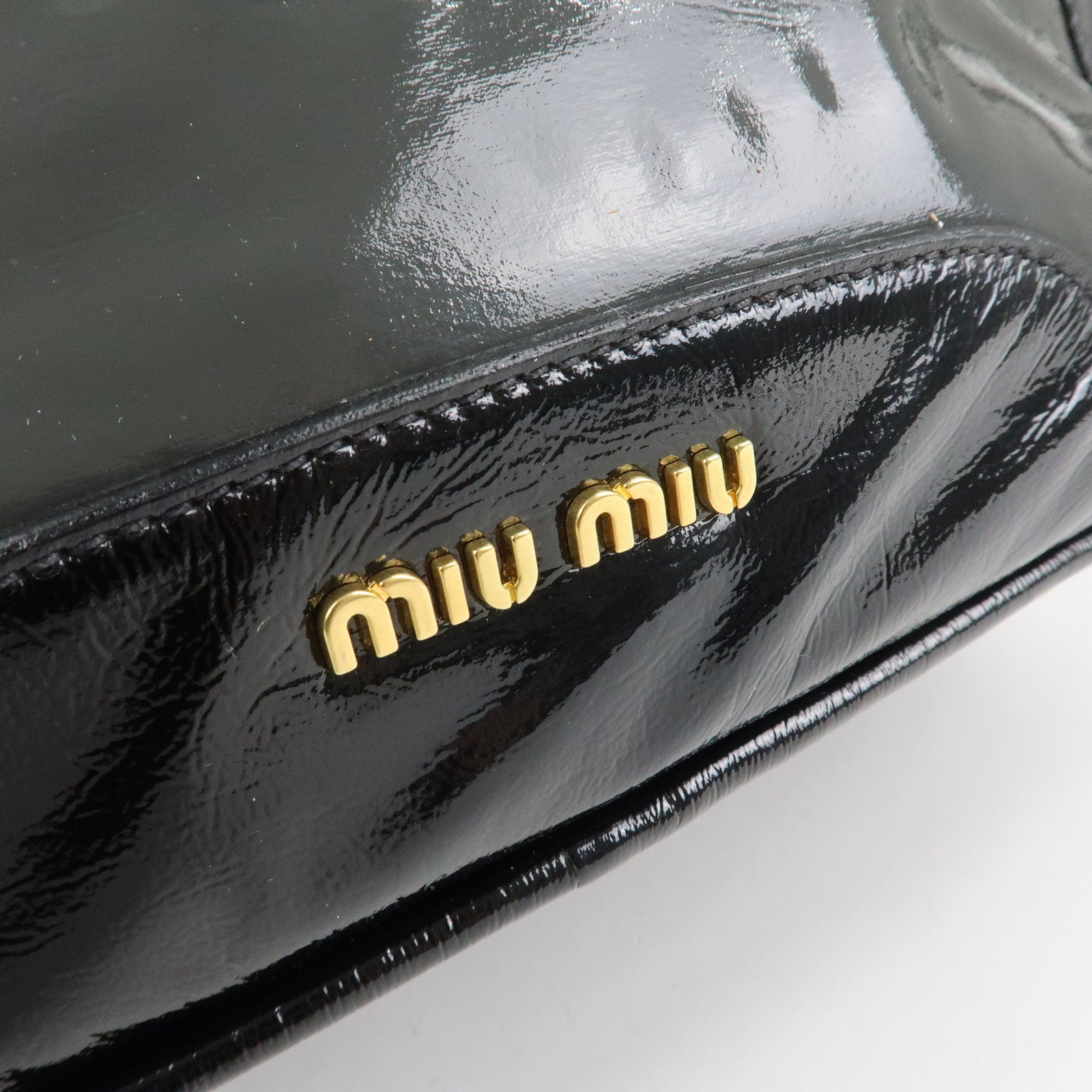 MIU MIU Patent Leather Enamel 2Way Boston Bag Black Gray Used