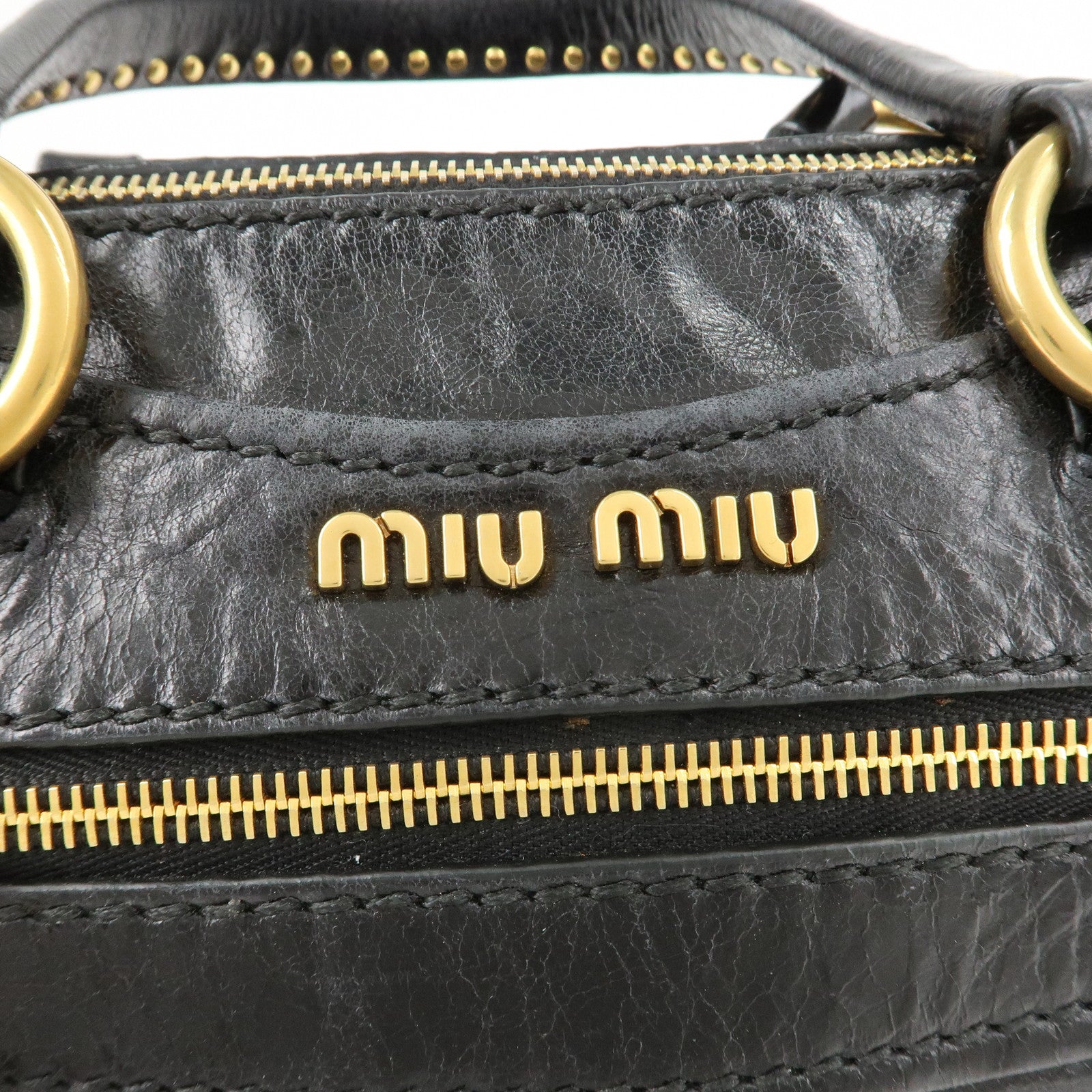 MIU MIU Leather 2 Way Bag Hand Bag Black Used