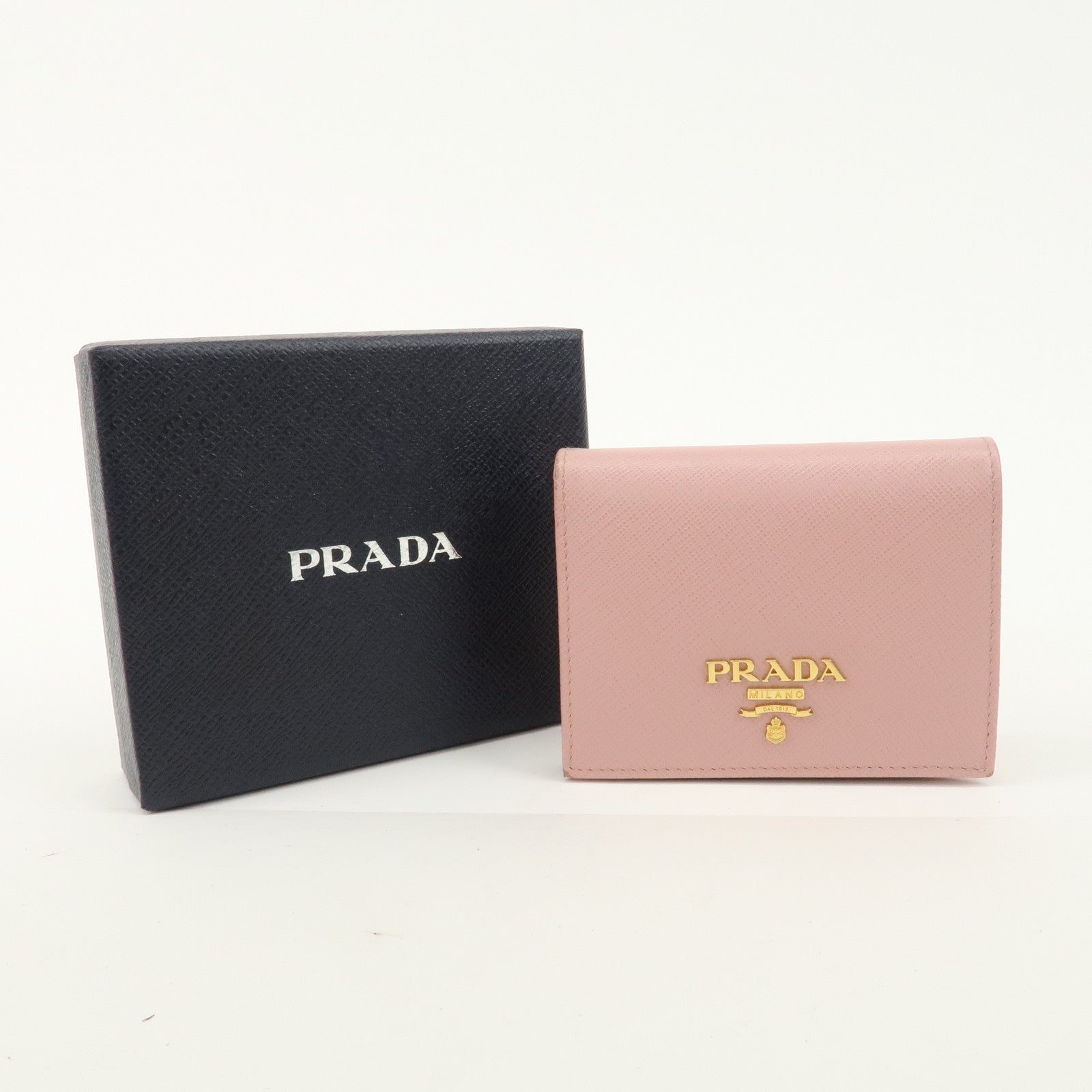 PRADA Logo Leather Bi-fold Wallet Small Wallet Purse Pink