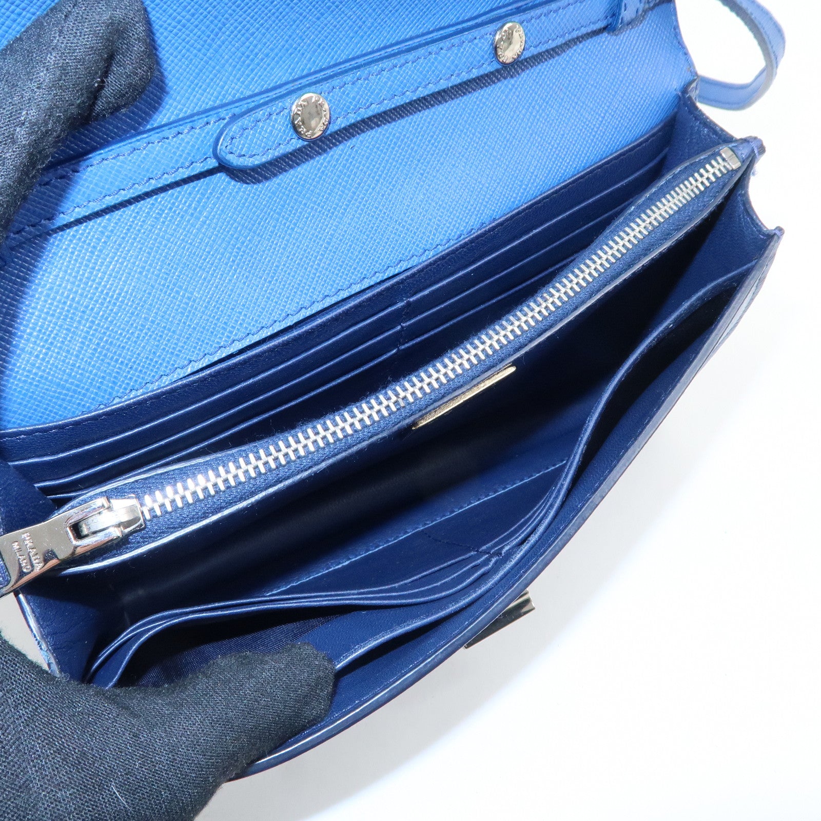 PRADA Leather Shoulder Bag Blue Navy