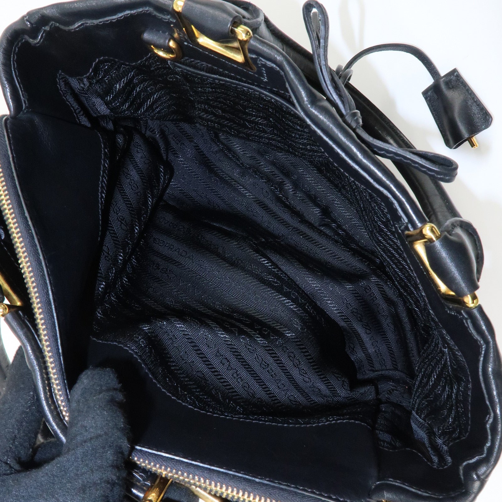 PRADA Leather Ribbon 2way Bag Hand Bag Black BN2244